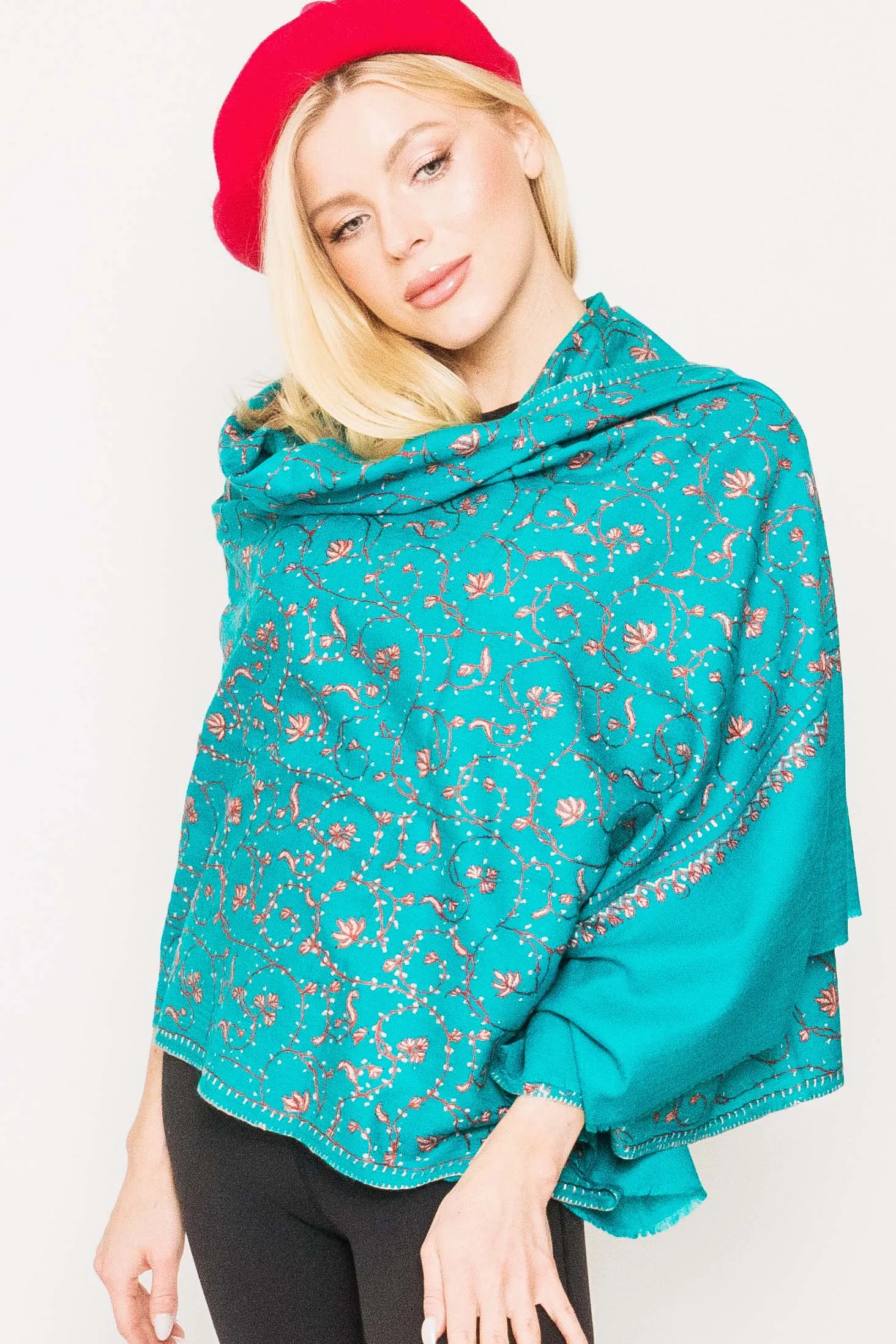 Kashmiri Shawl With All Over Embroidery -  Winter Sale 50% Off - At checkout use code Winter50%