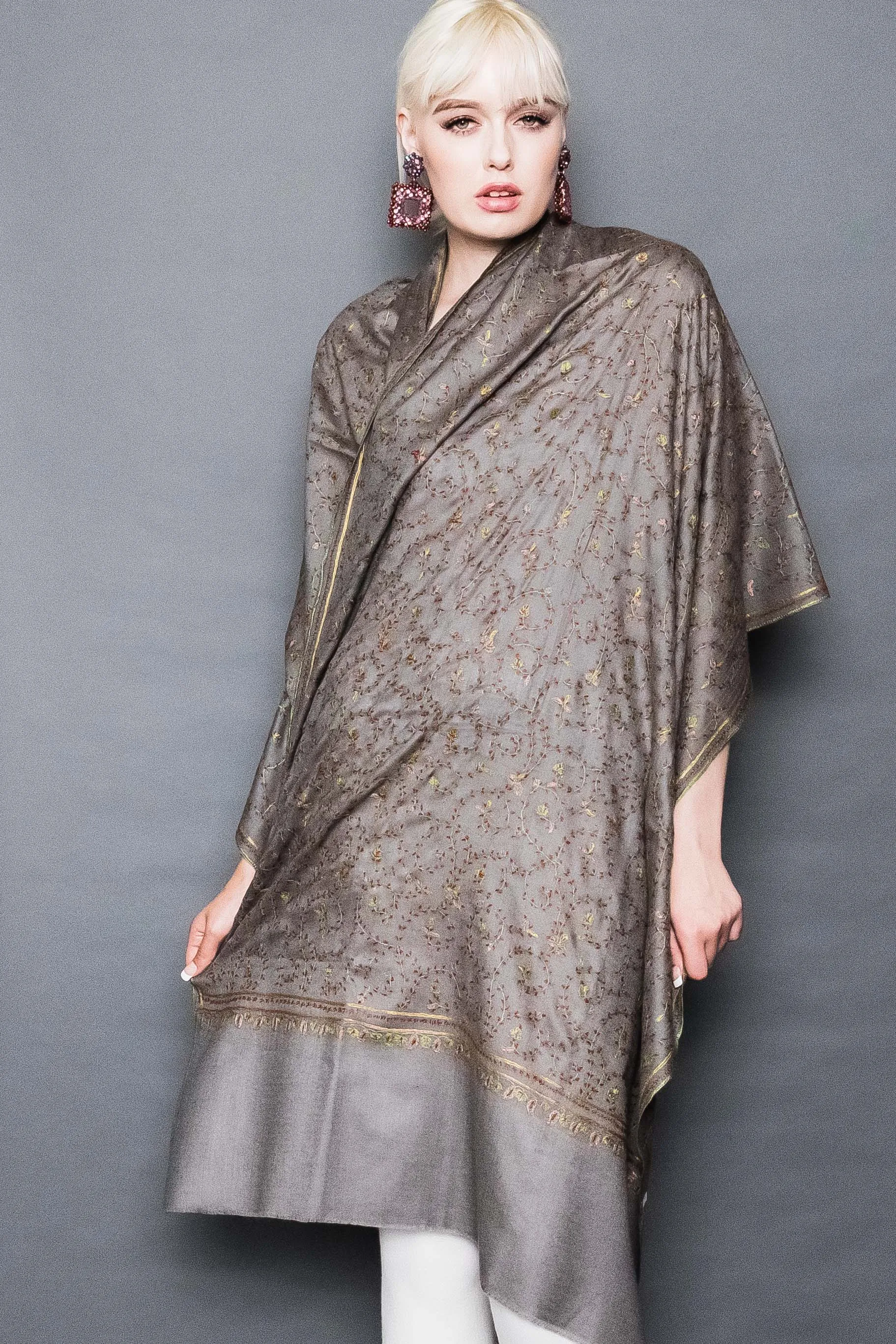 Kashmiri Shawl With All Over Embroidery -  Winter Sale 50% Off - At checkout use code Winter50%