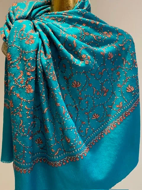 Kashmiri Shawl With All Over Embroidery -  Winter Sale 50% Off - At checkout use code Winter50%