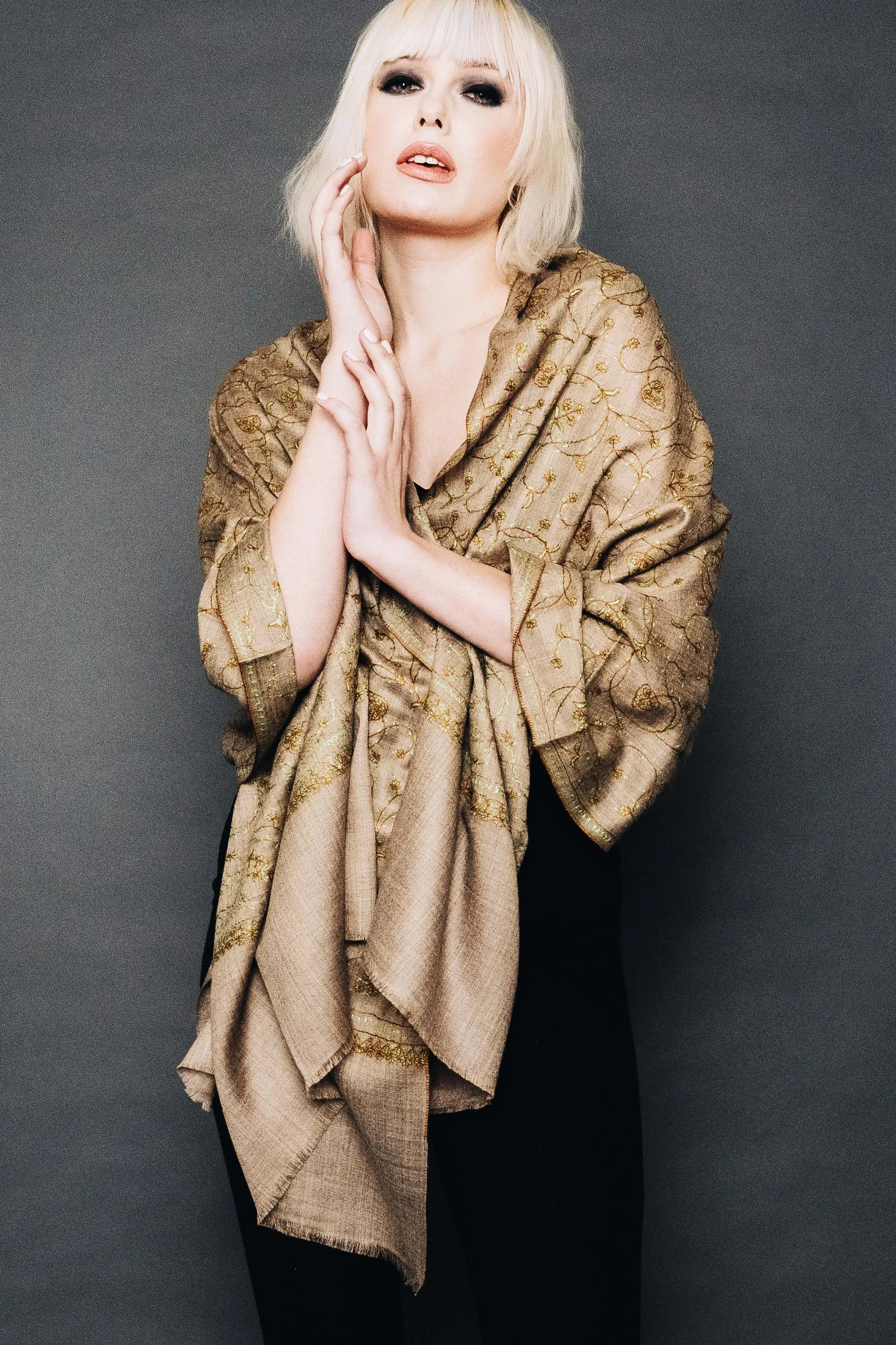 Kashmiri Shawl With All Over Embroidery -  Winter Sale 50% Off - At checkout use code Winter50%