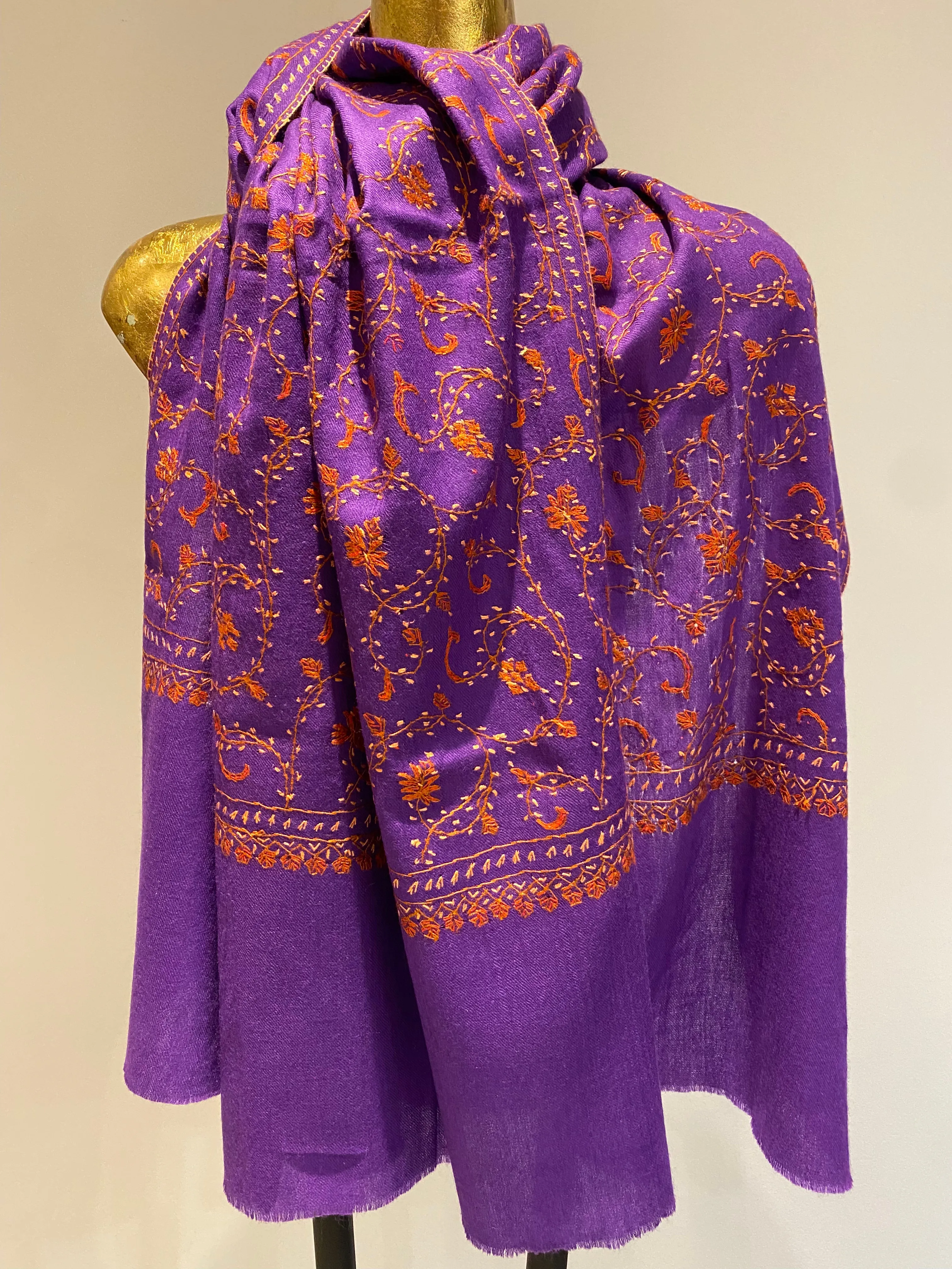 Kashmiri Shawl With All Over Embroidery -  Winter Sale 50% Off - At checkout use code Winter50%