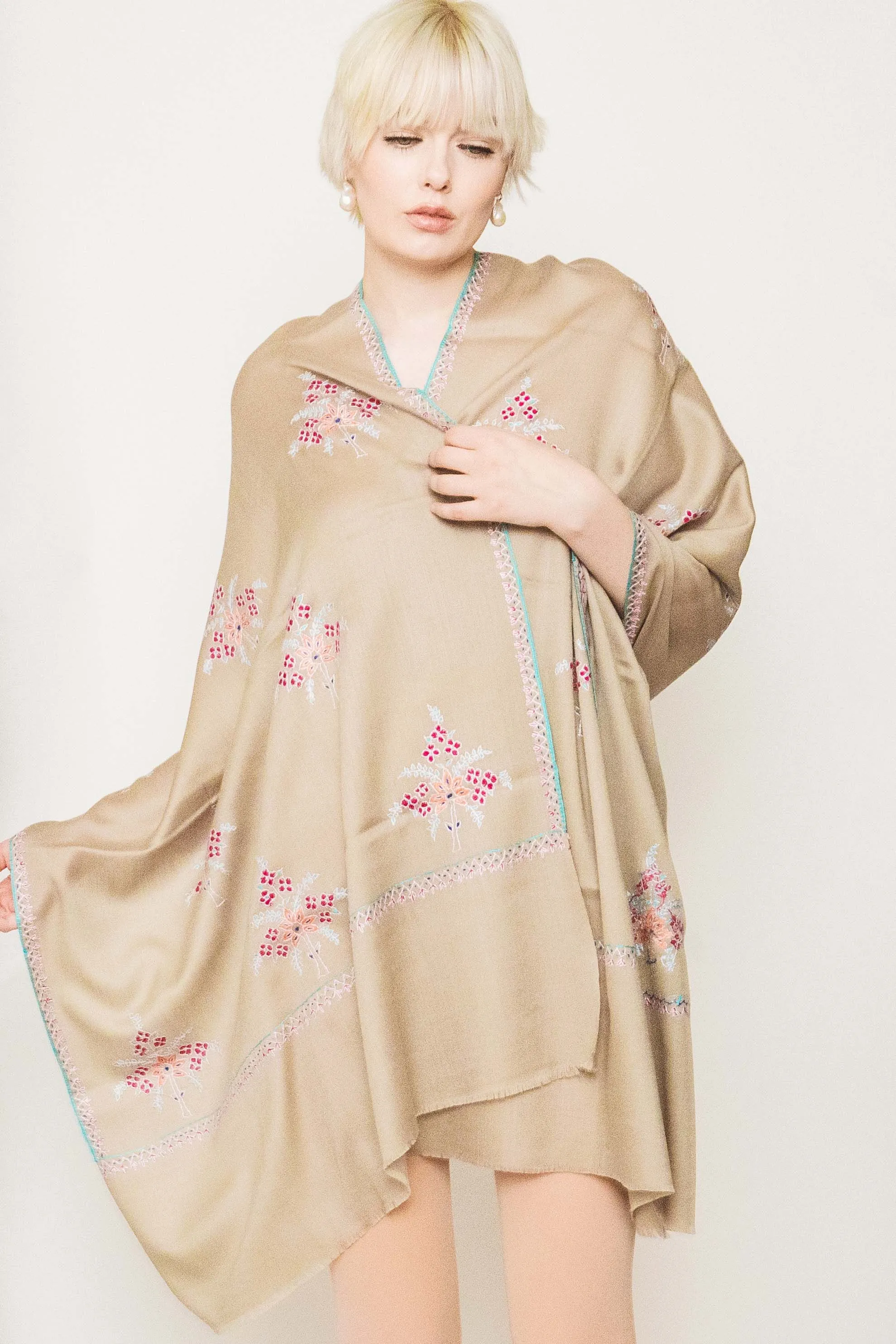 Kashmiri Shawl With All Over Embroidery -  Winter Sale 50% Off - At checkout use code Winter50%