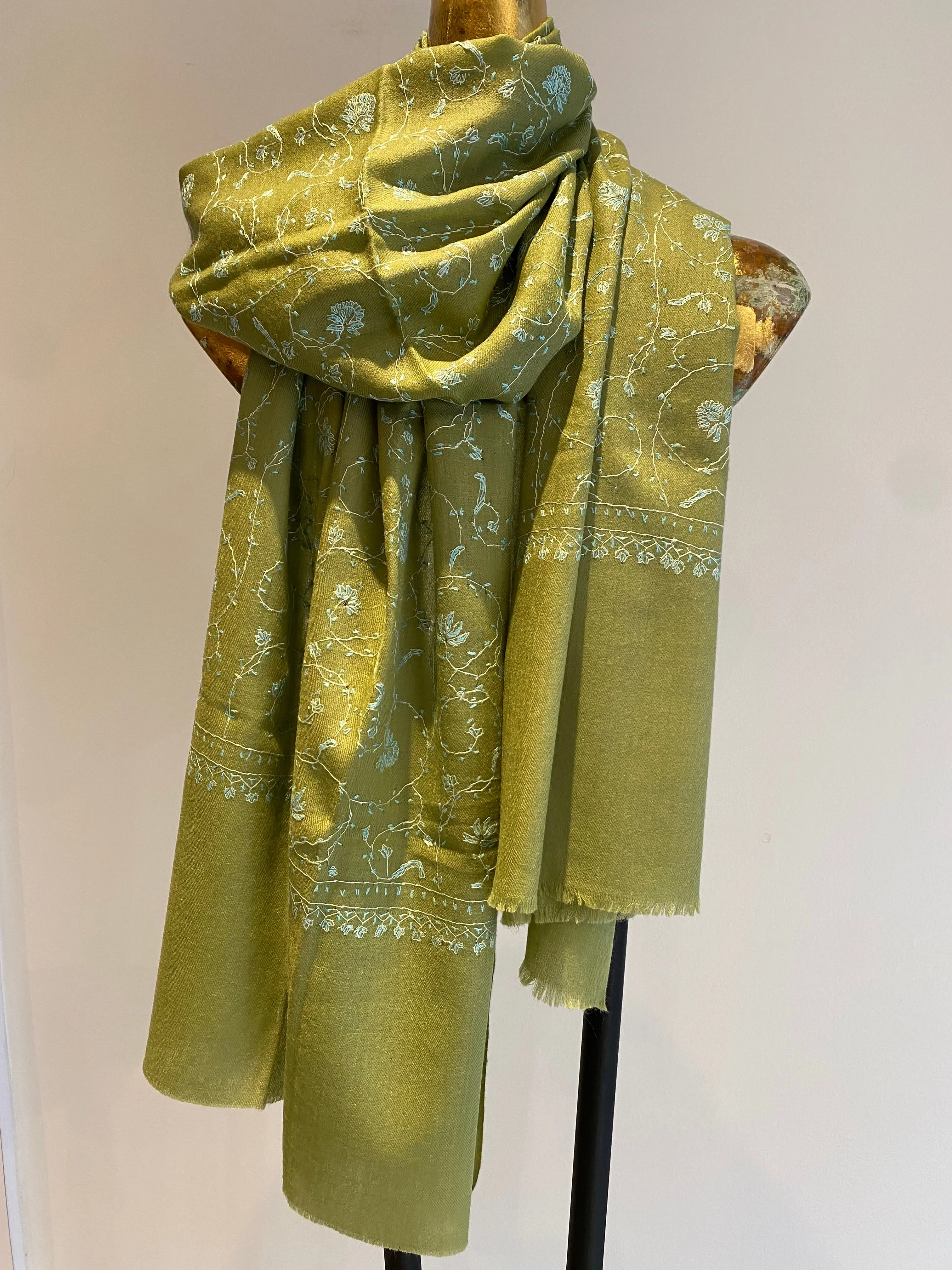 Kashmiri Shawl With All Over Embroidery -  Winter Sale 50% Off - At checkout use code Winter50%