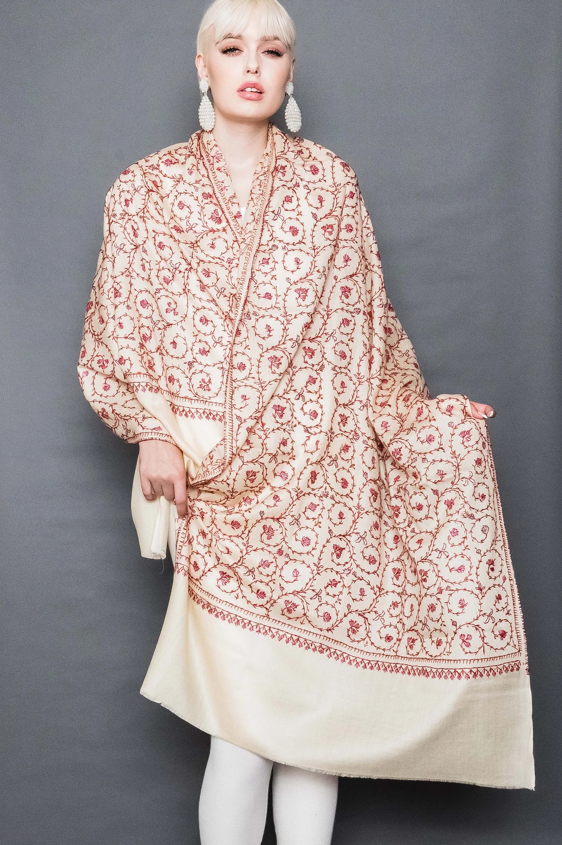 Kashmiri Shawl With All Over Embroidery -  Winter Sale 50% Off - At checkout use code Winter50%