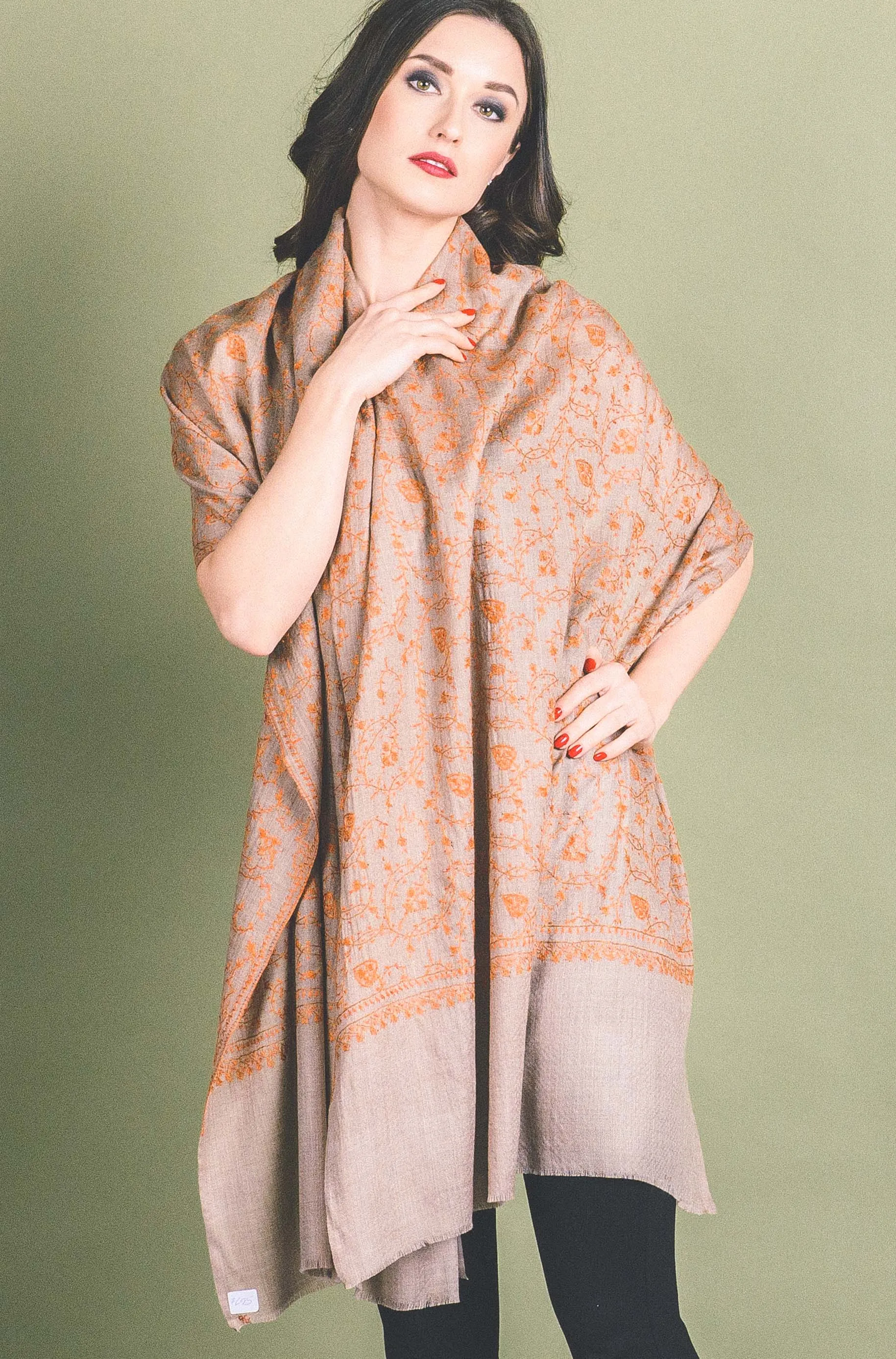 Kashmiri Shawl With All Over Embroidery -  Winter Sale 50% Off - At checkout use code Winter50%