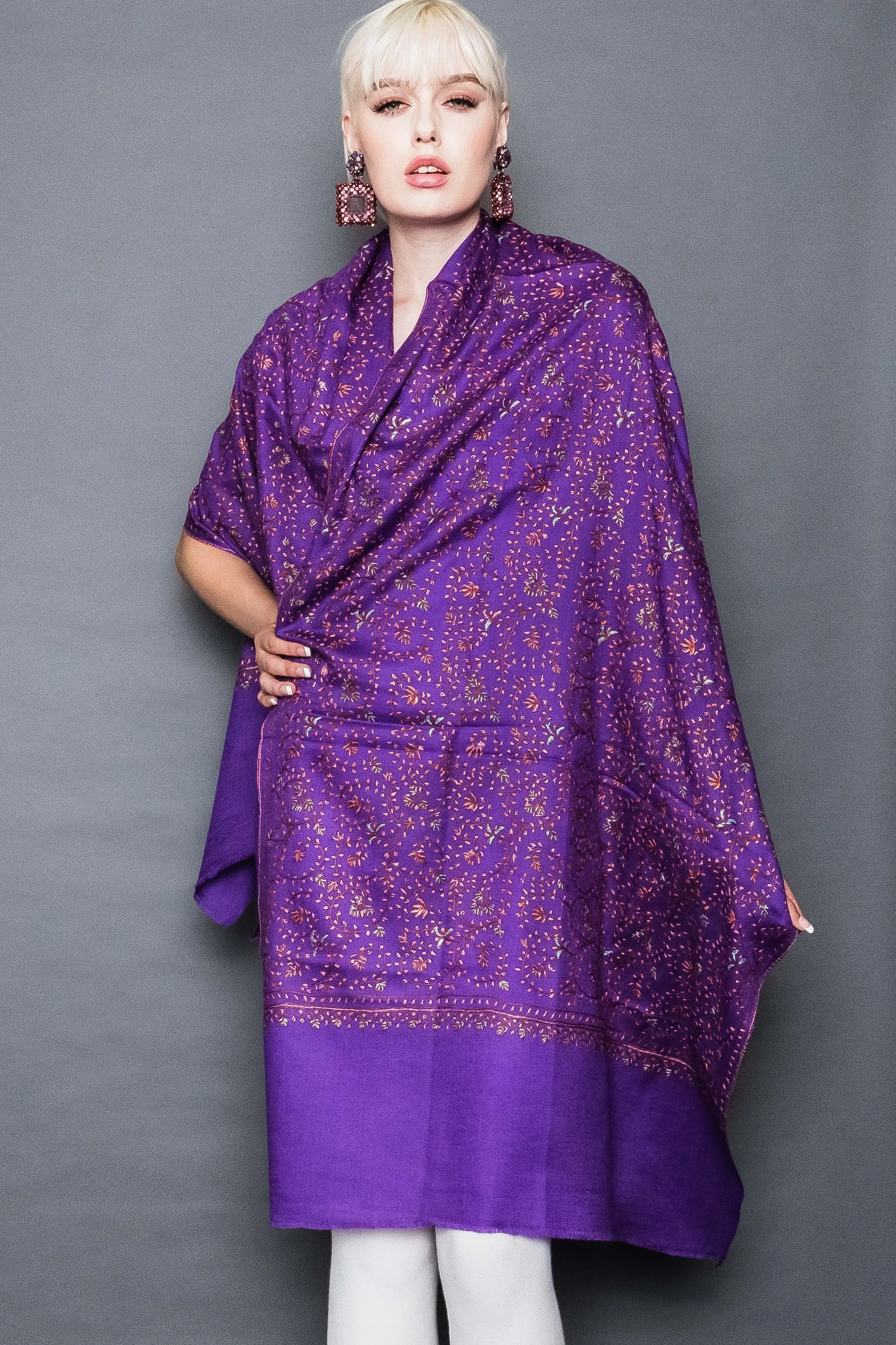 Kashmiri Shawl With All Over Embroidery -  Winter Sale 50% Off - At checkout use code Winter50%