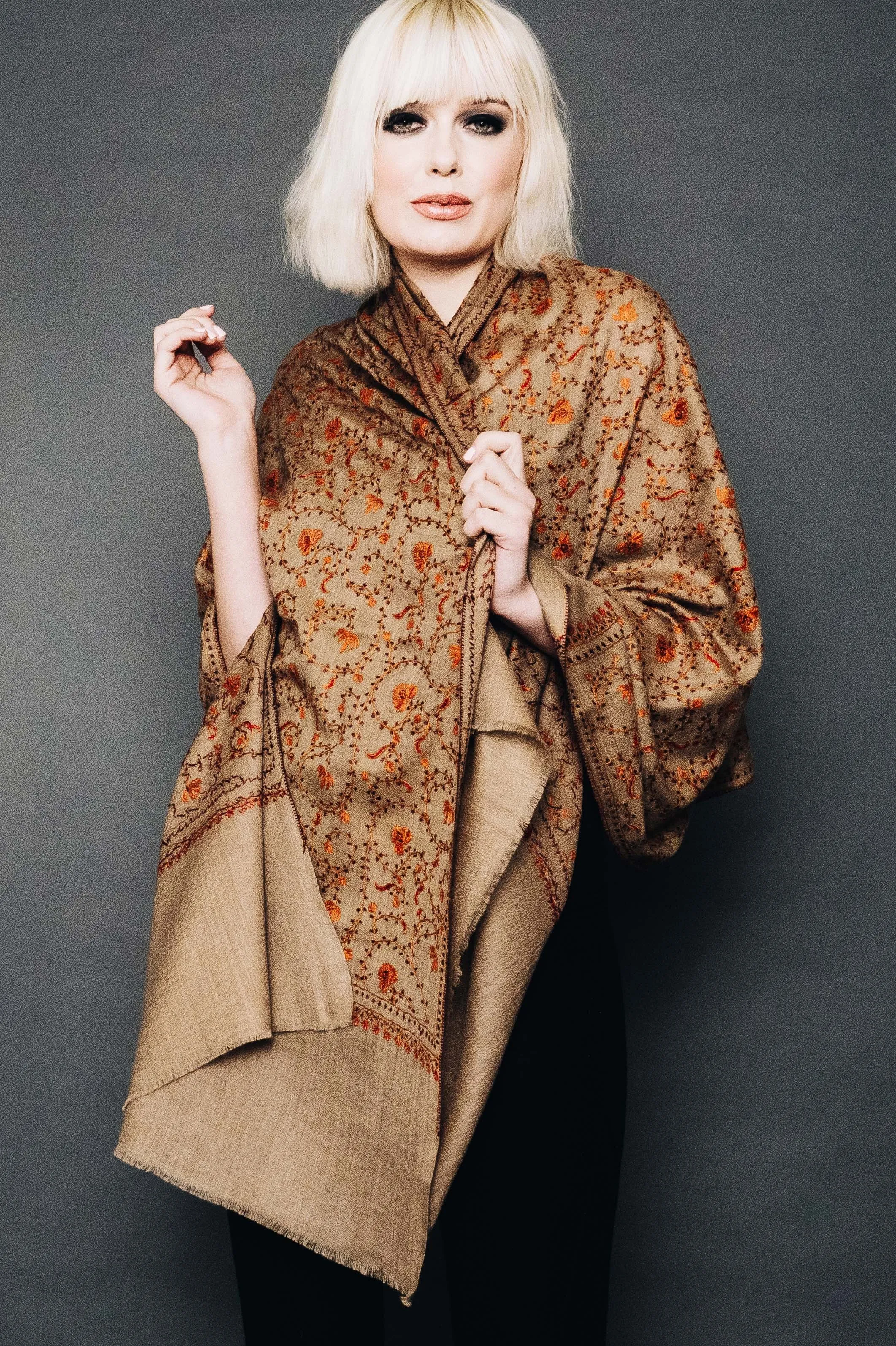 Kashmiri Shawl With All Over Embroidery -  Winter Sale 50% Off - At checkout use code Winter50%