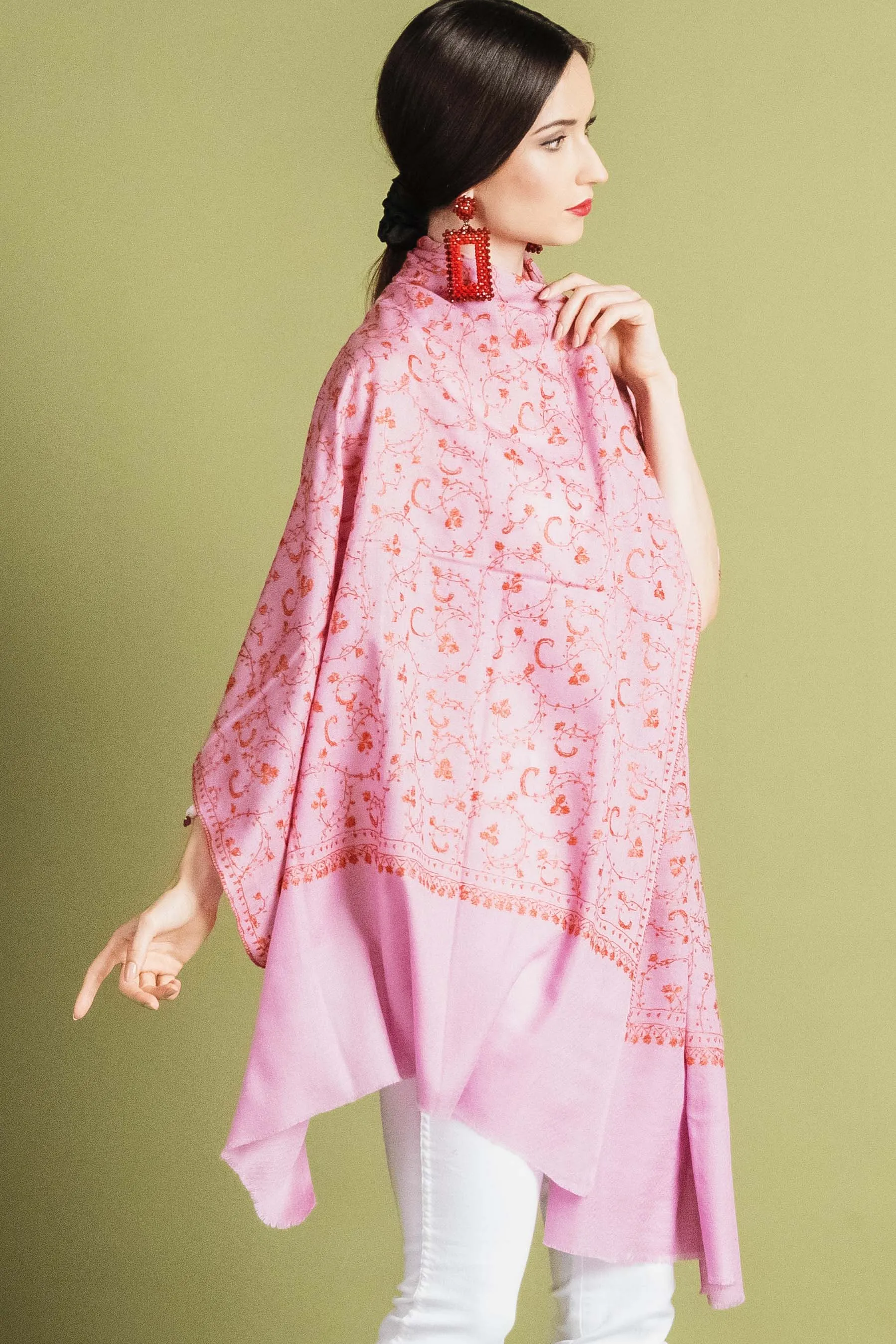Kashmiri Shawl With All Over Embroidery -  Winter Sale 50% Off - At checkout use code Winter50%