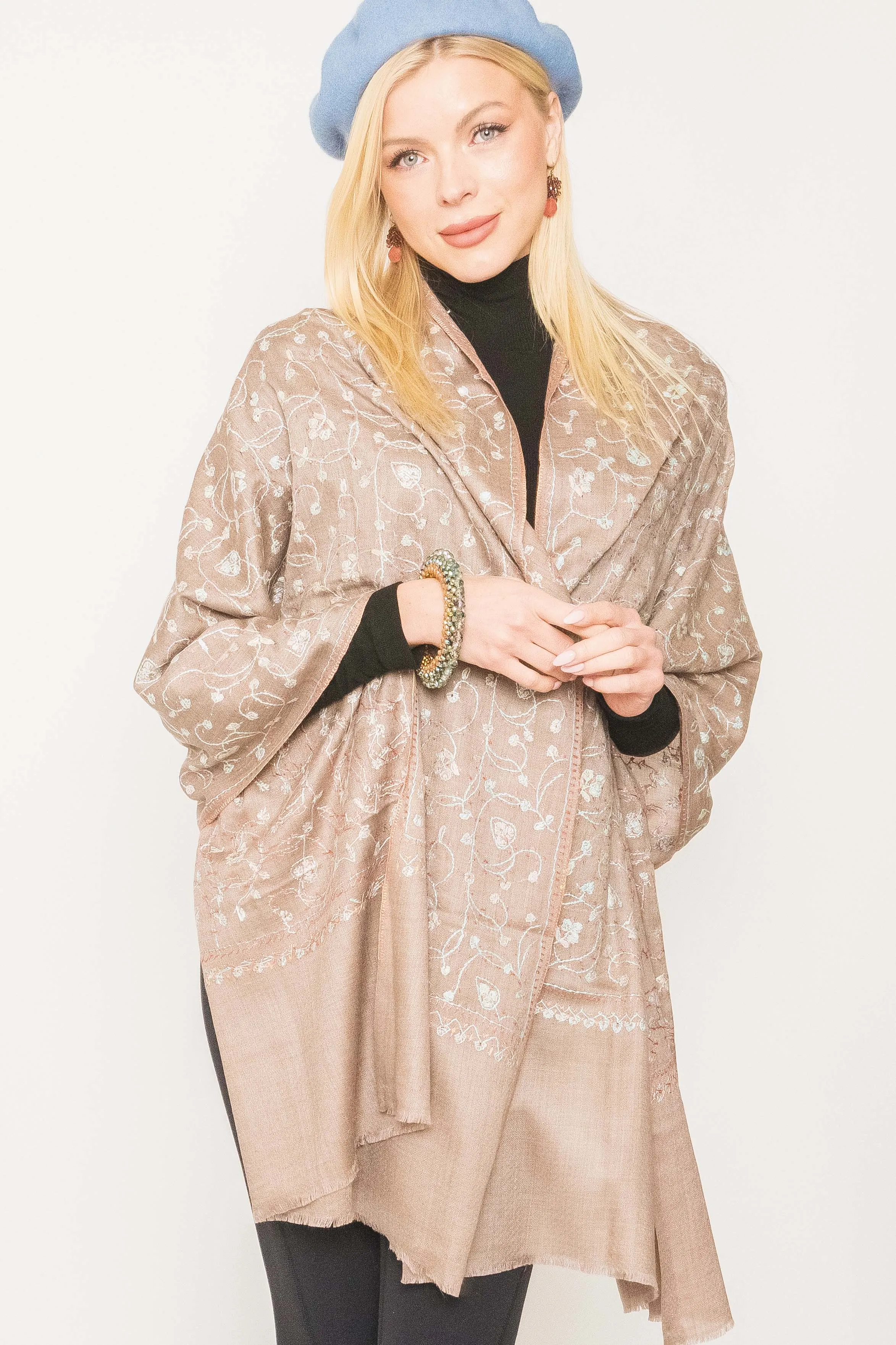 Kashmiri Shawl With All Over Embroidery -  Winter Sale 50% Off - At checkout use code Winter50%