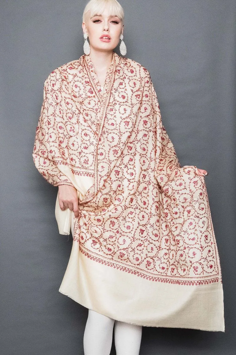 Kashmiri Shawl With All Over Embroidery -  Winter Sale 50% Off - At checkout use code Winter50%