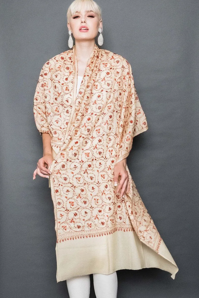 Kashmiri Shawl With All Over Embroidery -  Winter Sale 50% Off - At checkout use code Winter50%