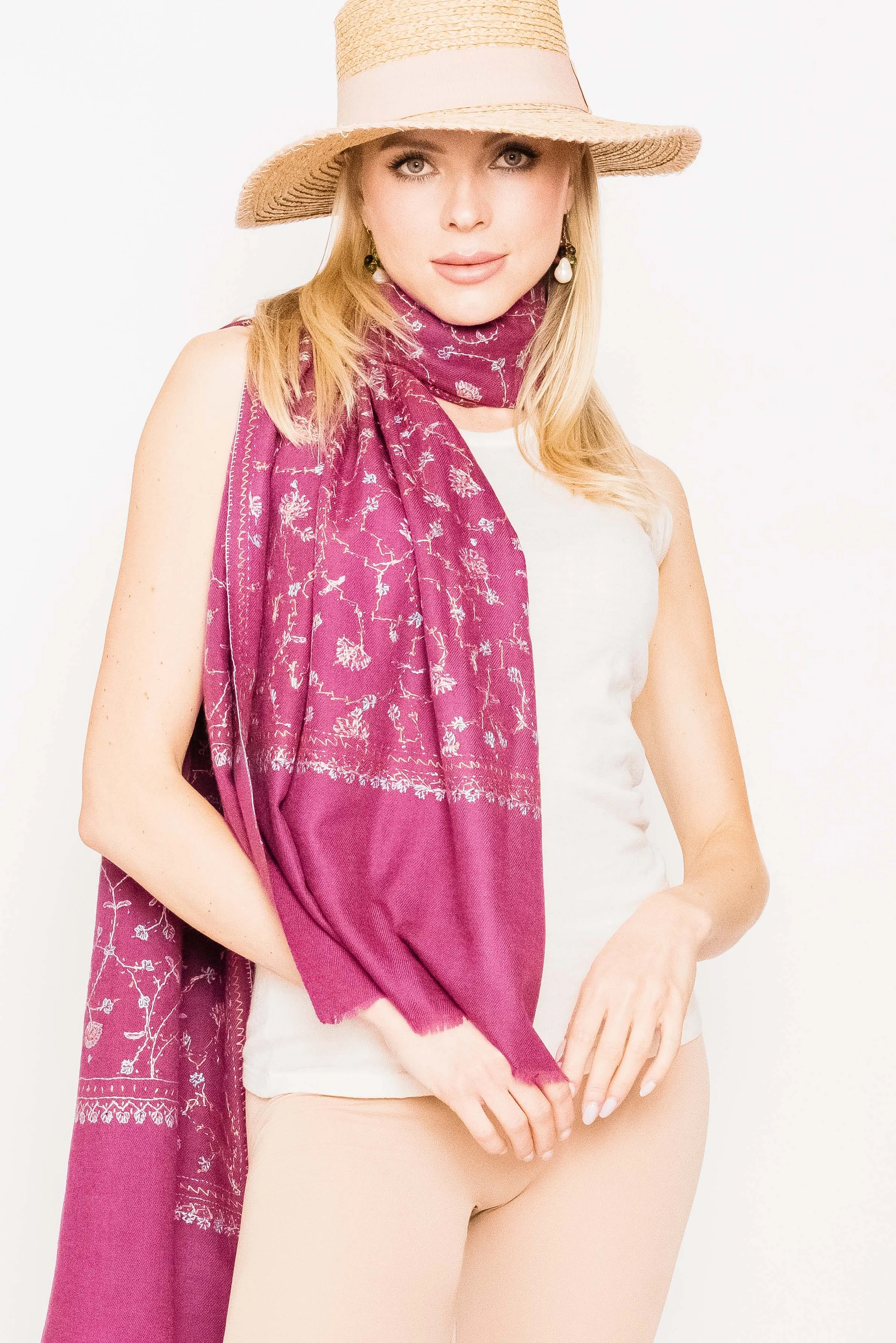 Kashmiri Shawl With All Over Embroidery -  Winter Sale 50% Off - At checkout use code Winter50%