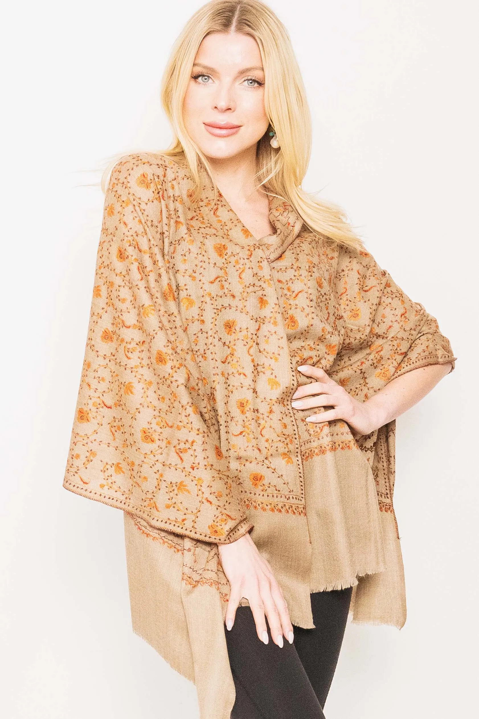 Kashmiri Shawl With All Over Embroidery -  Winter Sale 50% Off - At checkout use code Winter50%