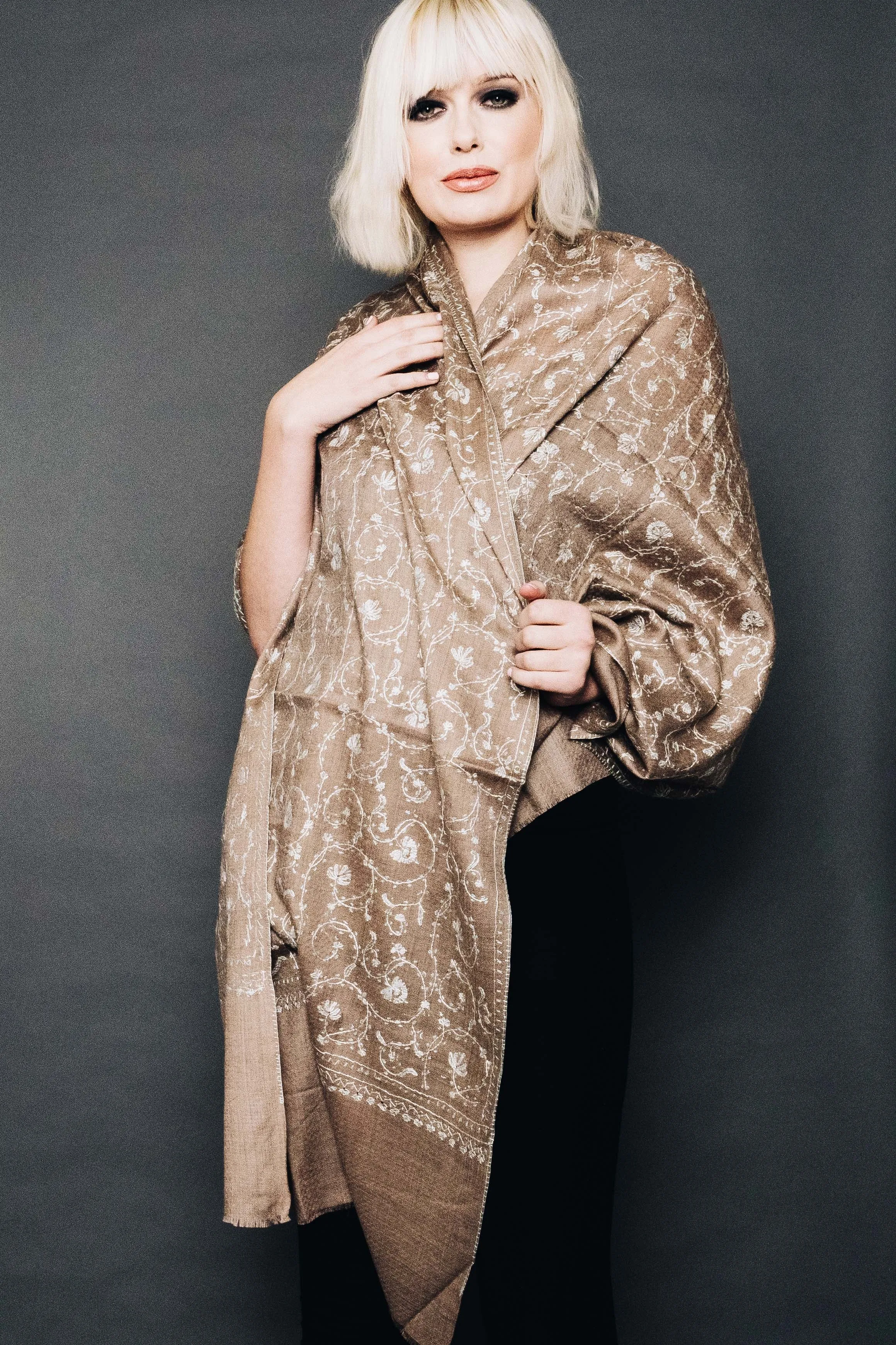 Kashmiri Shawl With All Over Embroidery -  Winter Sale 50% Off - At checkout use code Winter50%