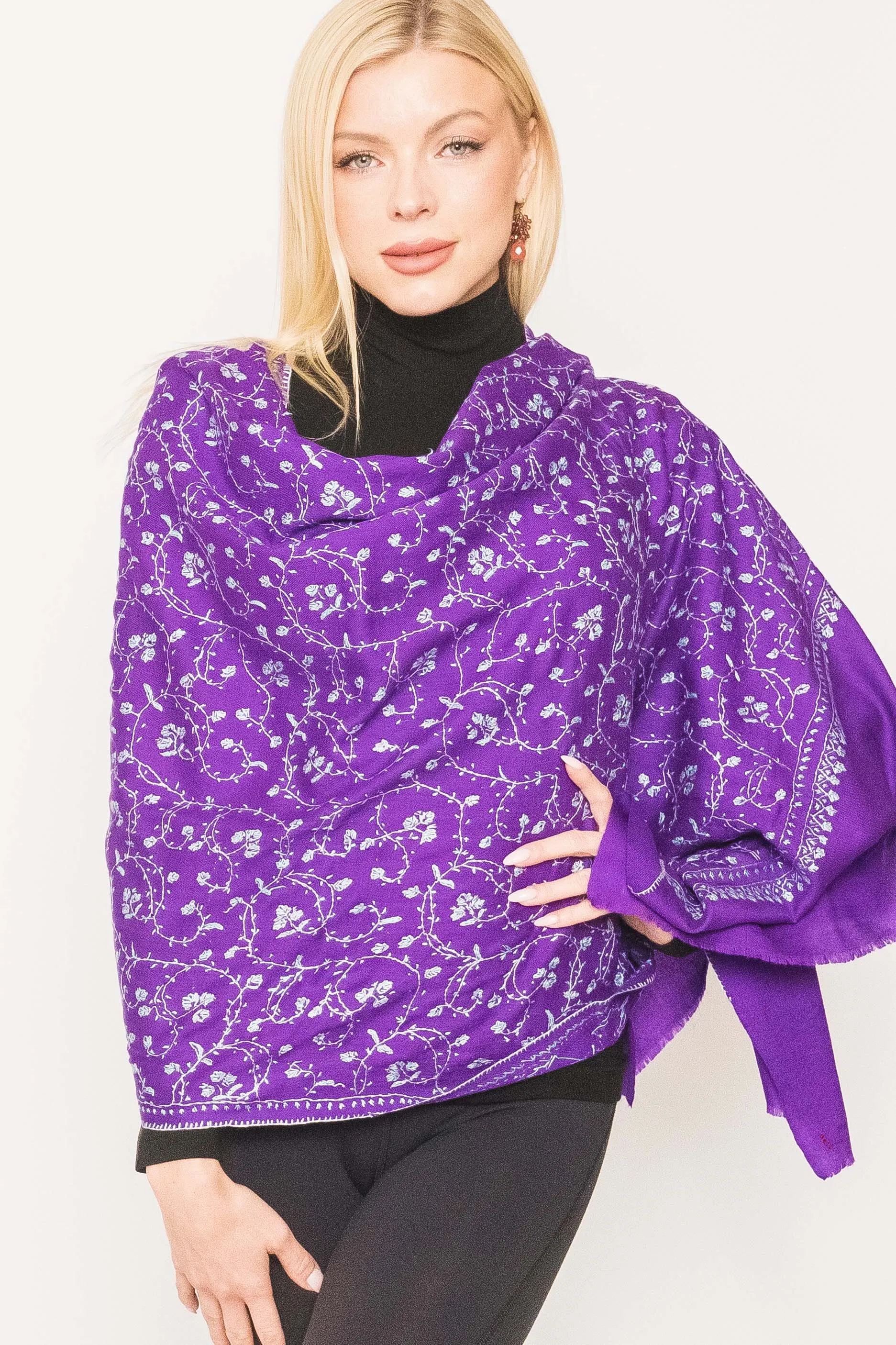 Kashmiri Shawl With All Over Embroidery -  Winter Sale 50% Off - At checkout use code Winter50%