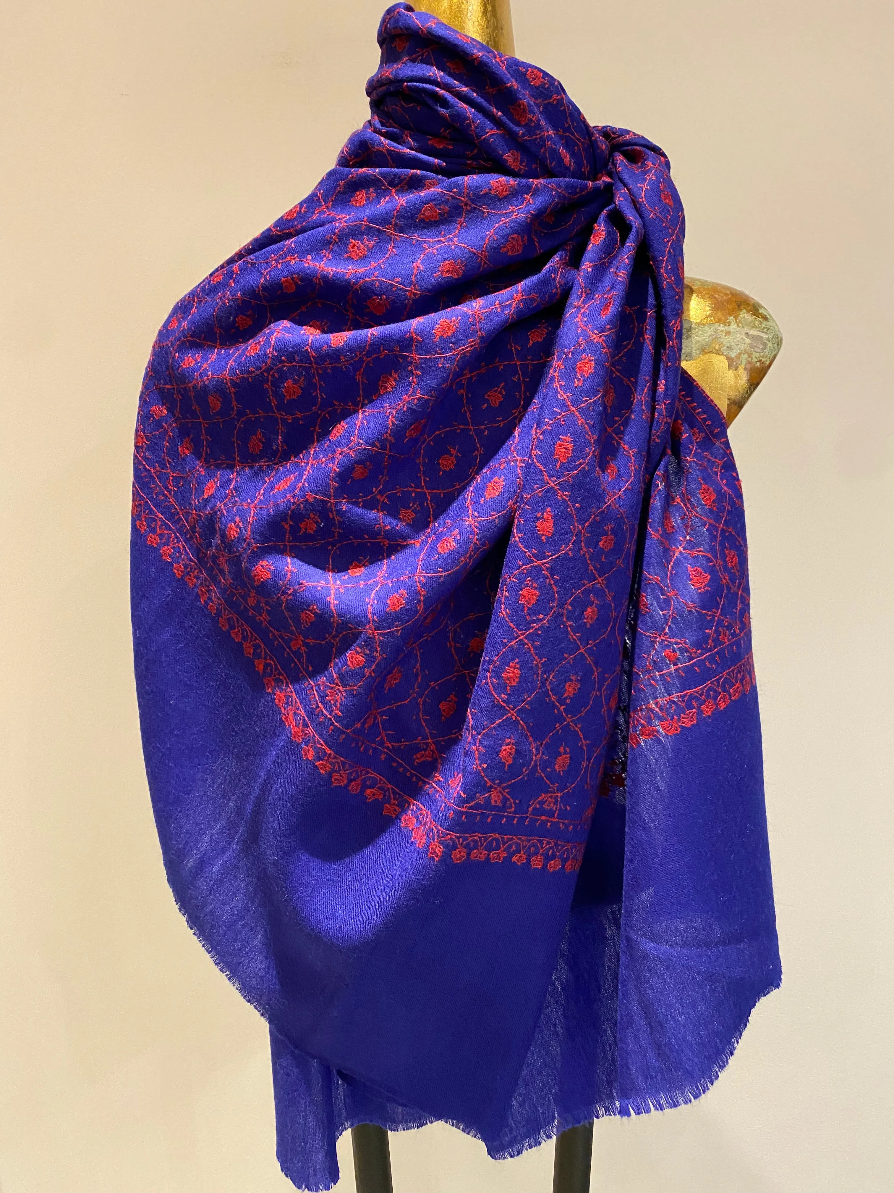 Kashmiri Shawl With All Over Embroidery -  Winter Sale 50% Off - At checkout use code Winter50%