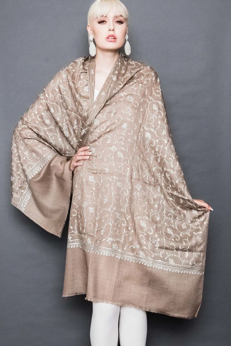 Kashmiri Shawl With All Over Embroidery -  Winter Sale 50% Off - At checkout use code Winter50%