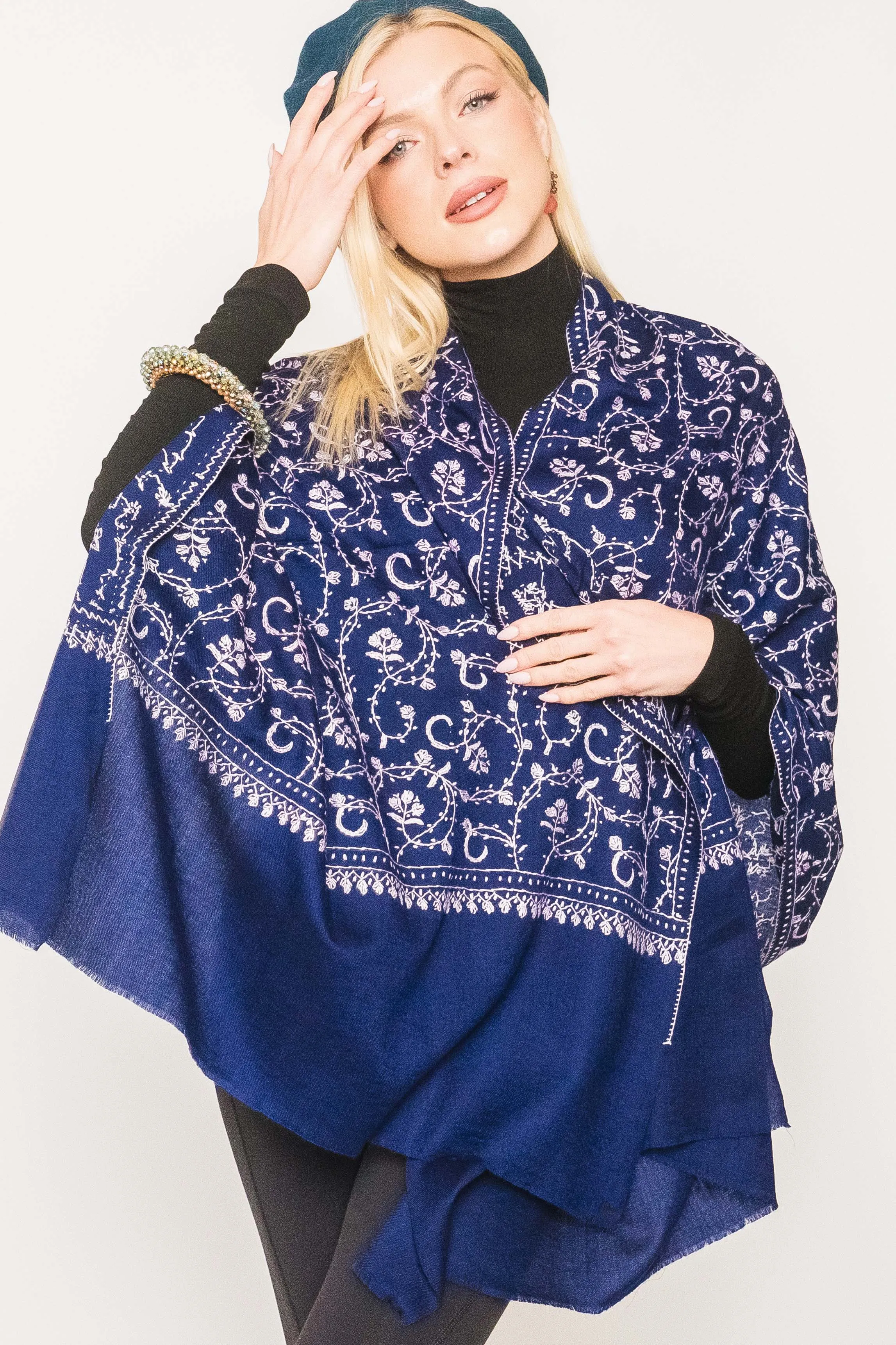 Kashmiri Shawl With All Over Embroidery -  Winter Sale 50% Off - At checkout use code Winter50%