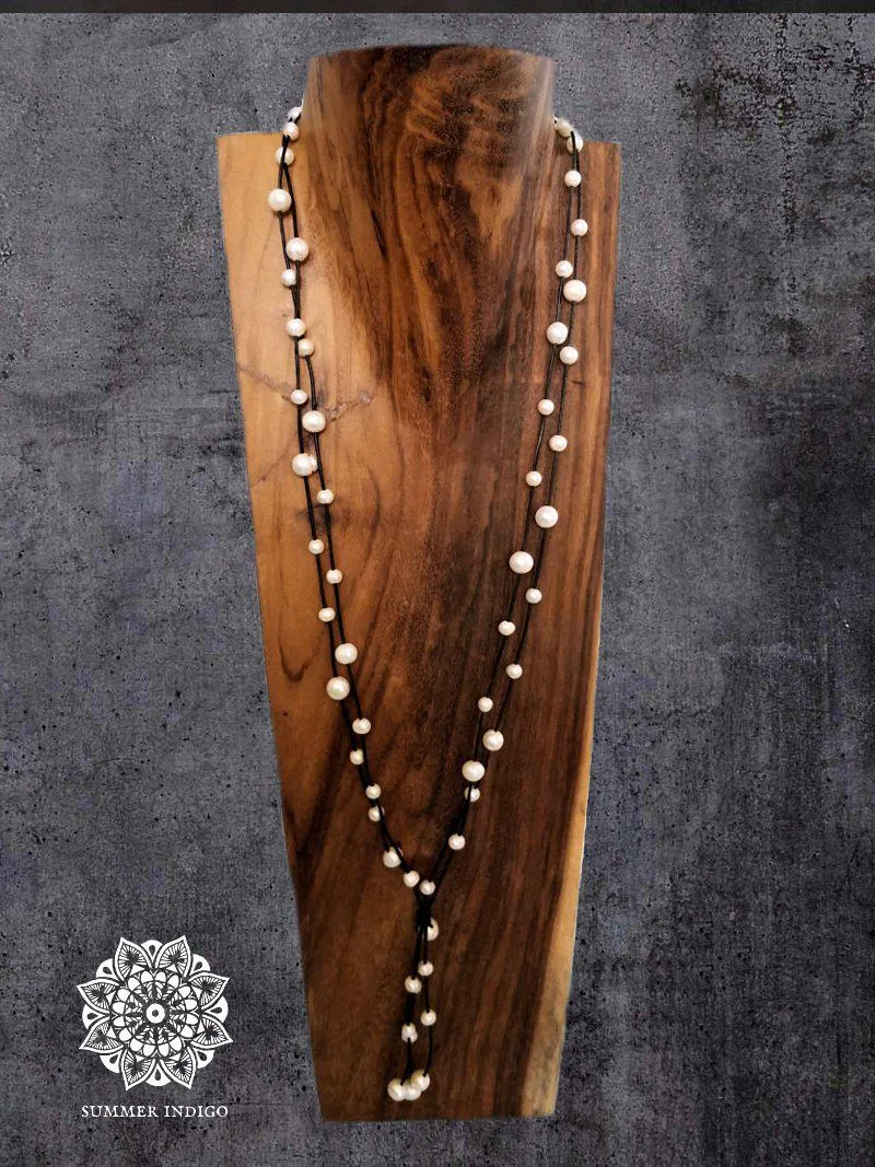 Leather and Pearl Necklace - Convertible