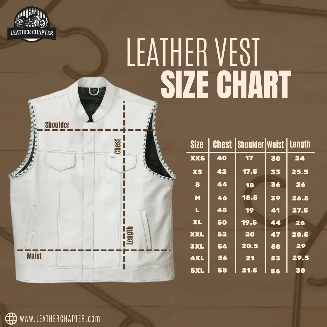 Mens Leather Denim Builder Diamond Quilted Motorcycle Biker Vest
