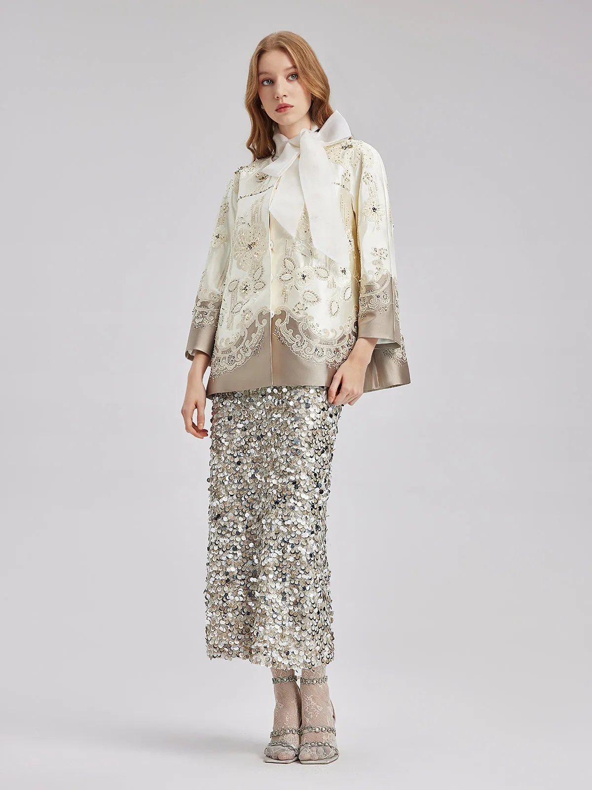 Mercerized Embroidered Beaded Jacket