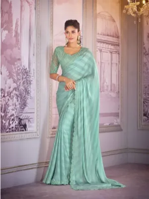 Mesmerizing Sea Green Chiffon Embroidered Saree