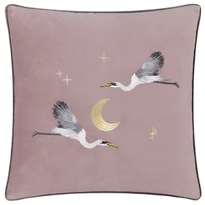 Moonlit Flight Embroidered Velvet Cushion Dusty Pink