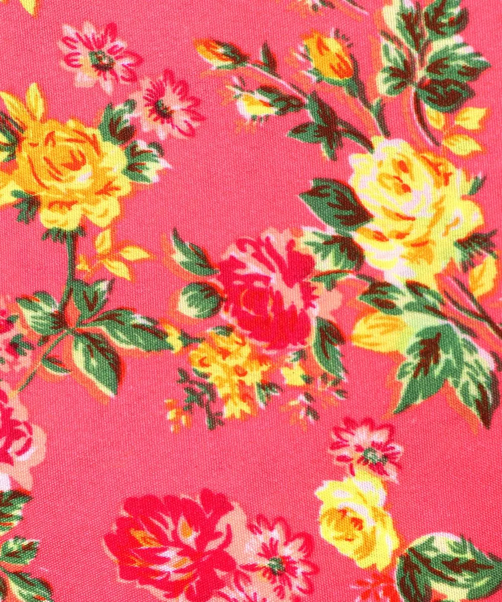 Neon Pink Floral Pattern Crepe Fabric