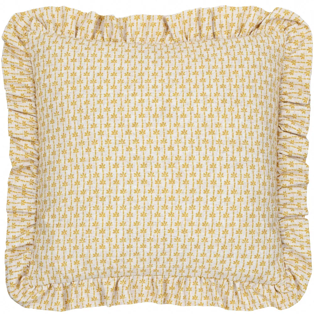 Panni Block Textured Ruffle Cushion LINEN/OCHRE