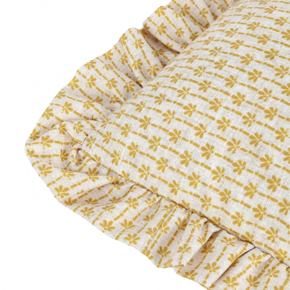 Panni Block Textured Ruffle Cushion LINEN/OCHRE
