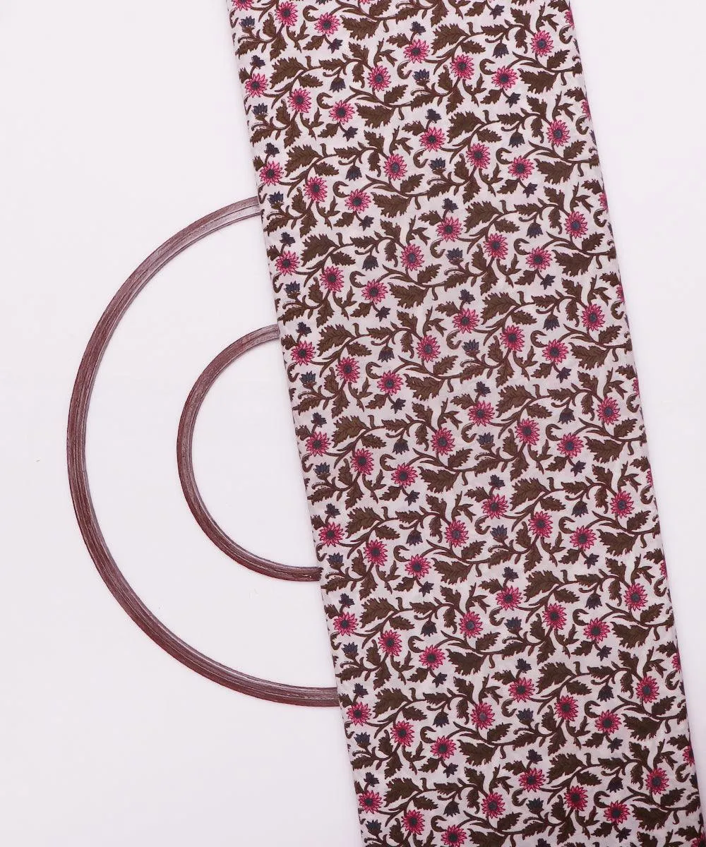 Pink Colour Flower Print Cotton Fabric