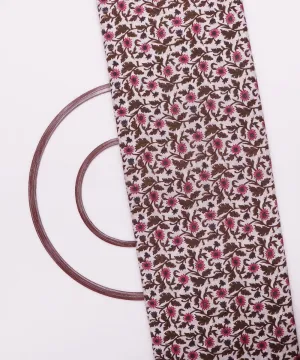 Pink Colour Flower Print Cotton Fabric