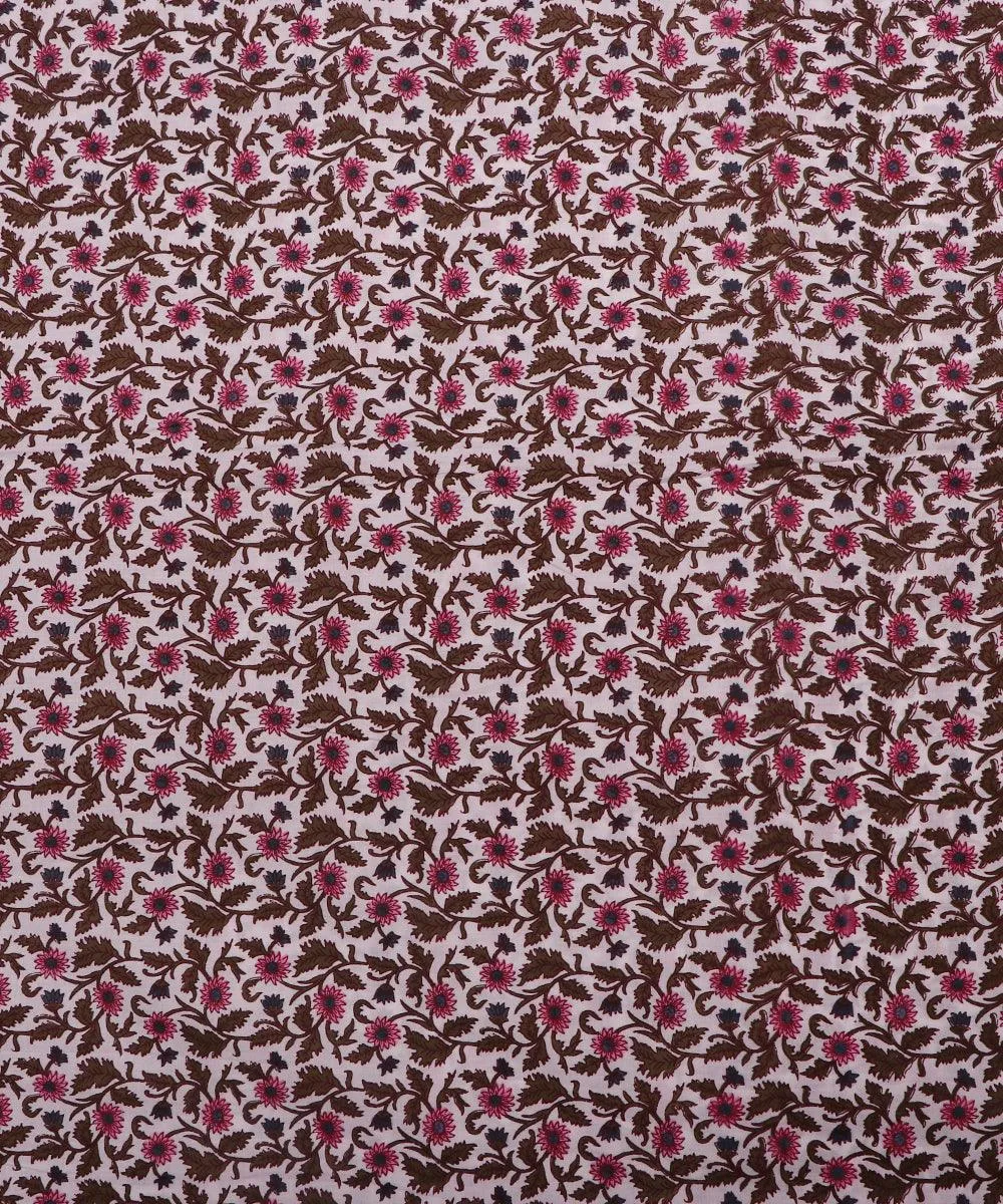 Pink Colour Flower Print Cotton Fabric