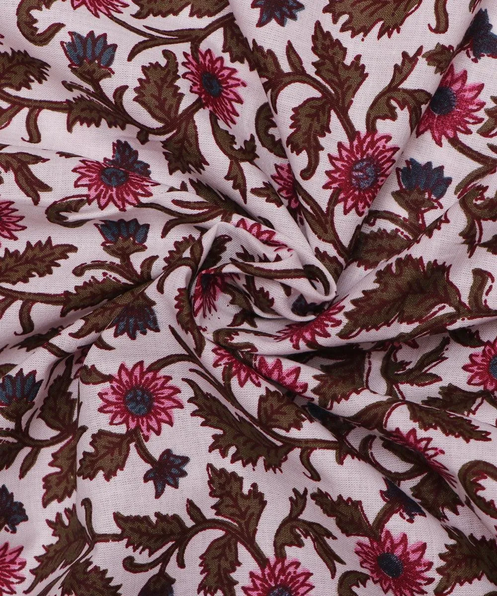 Pink Colour Flower Print Cotton Fabric