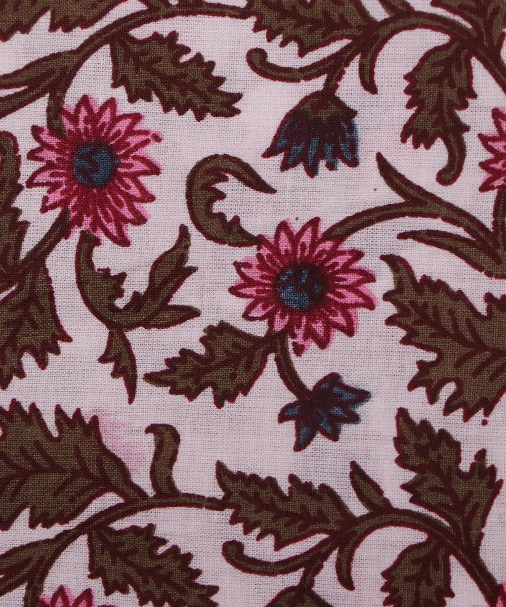 Pink Colour Flower Print Cotton Fabric