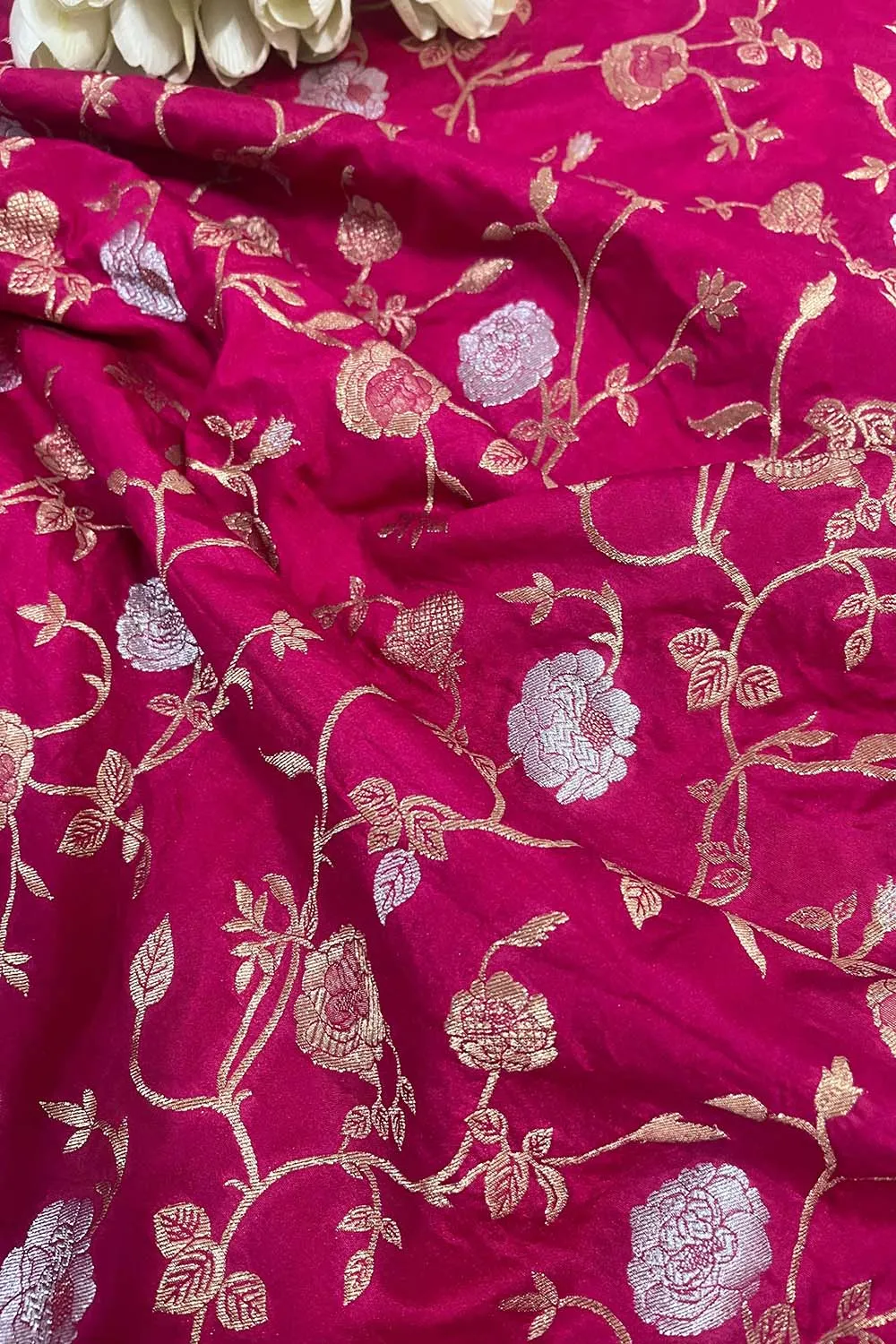 Pretty in Pink: Banarasi Silk Sona Roopa Fabric ( 1 Mtr )