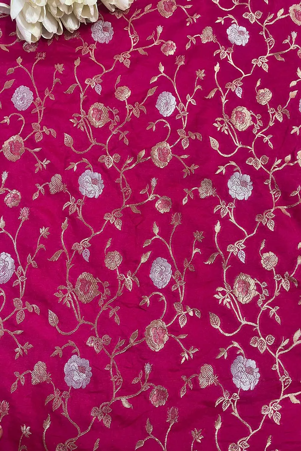 Pretty in Pink: Banarasi Silk Sona Roopa Fabric ( 1 Mtr )