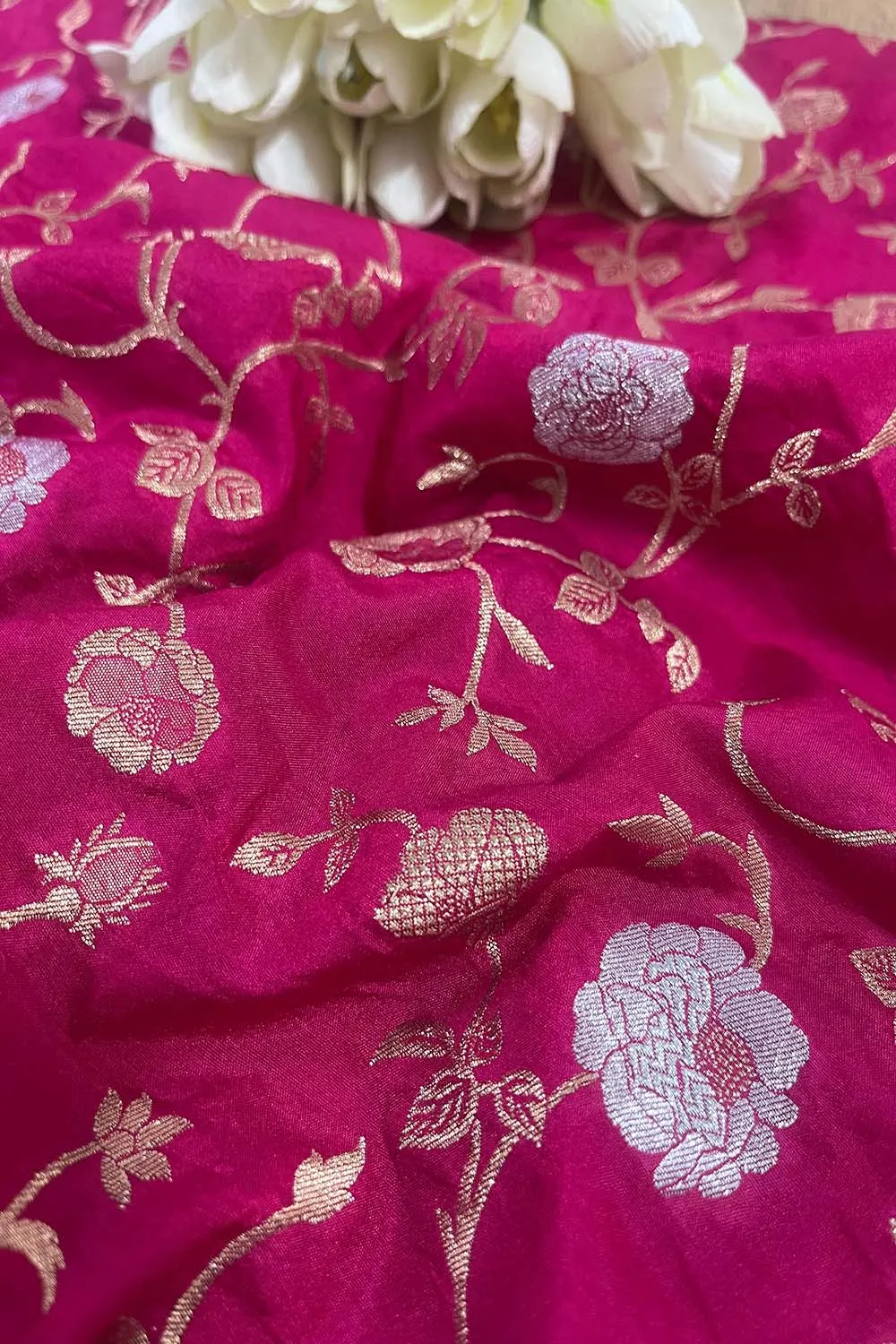 Pretty in Pink: Banarasi Silk Sona Roopa Fabric ( 1 Mtr )