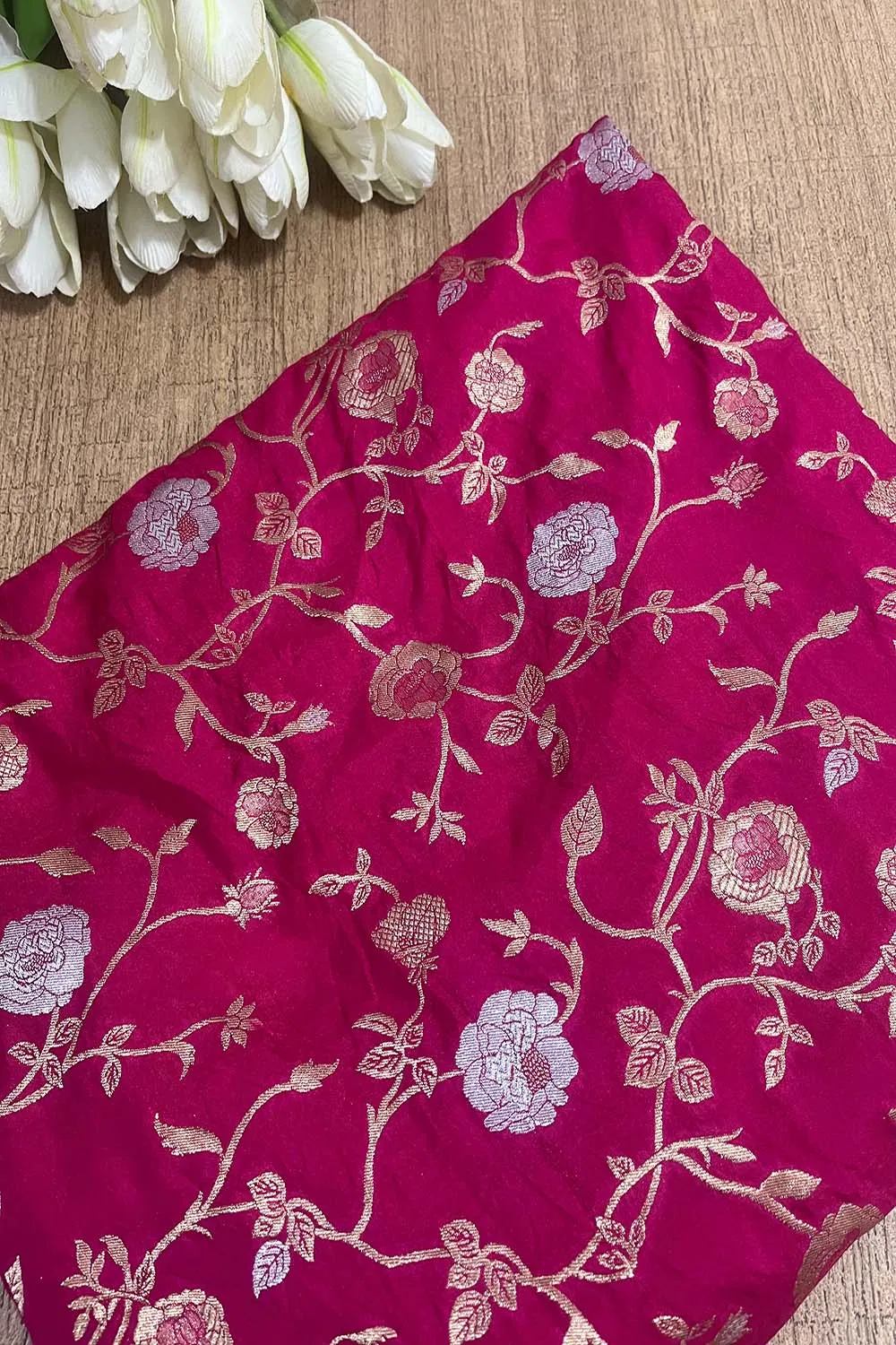 Pretty in Pink: Banarasi Silk Sona Roopa Fabric ( 1 Mtr )