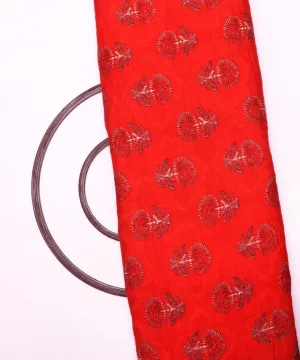 Red Floral Print Rayon Fabric