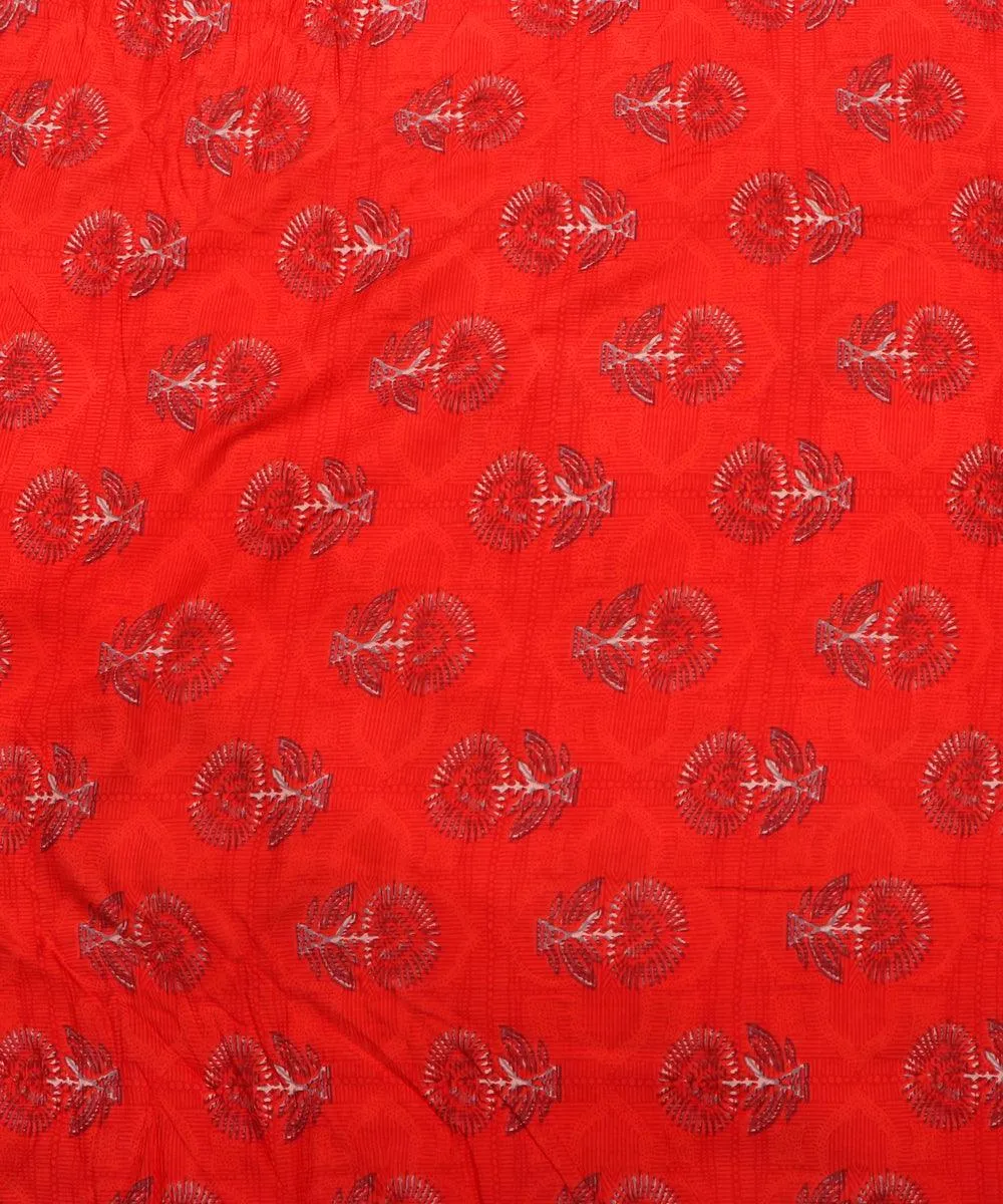 Red Floral Print Rayon Fabric