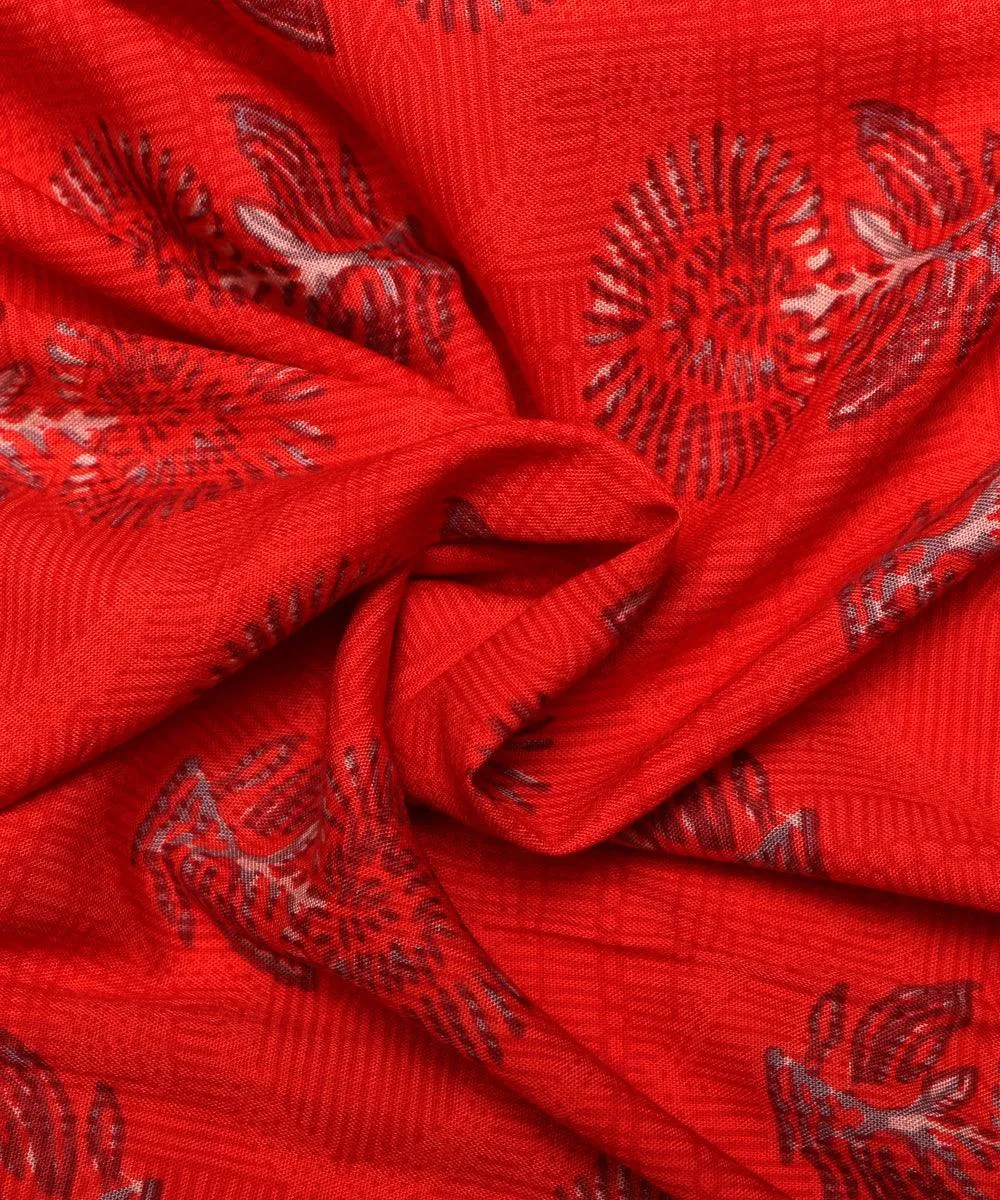 Red Floral Print Rayon Fabric