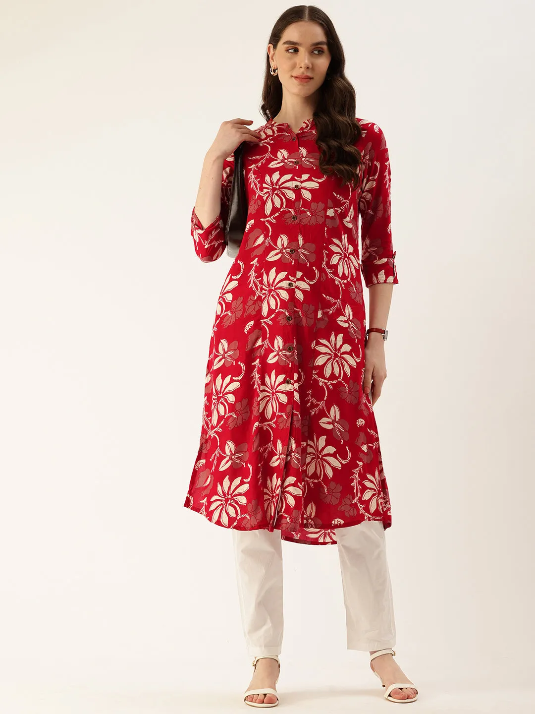 Red Floral Printed Kurta