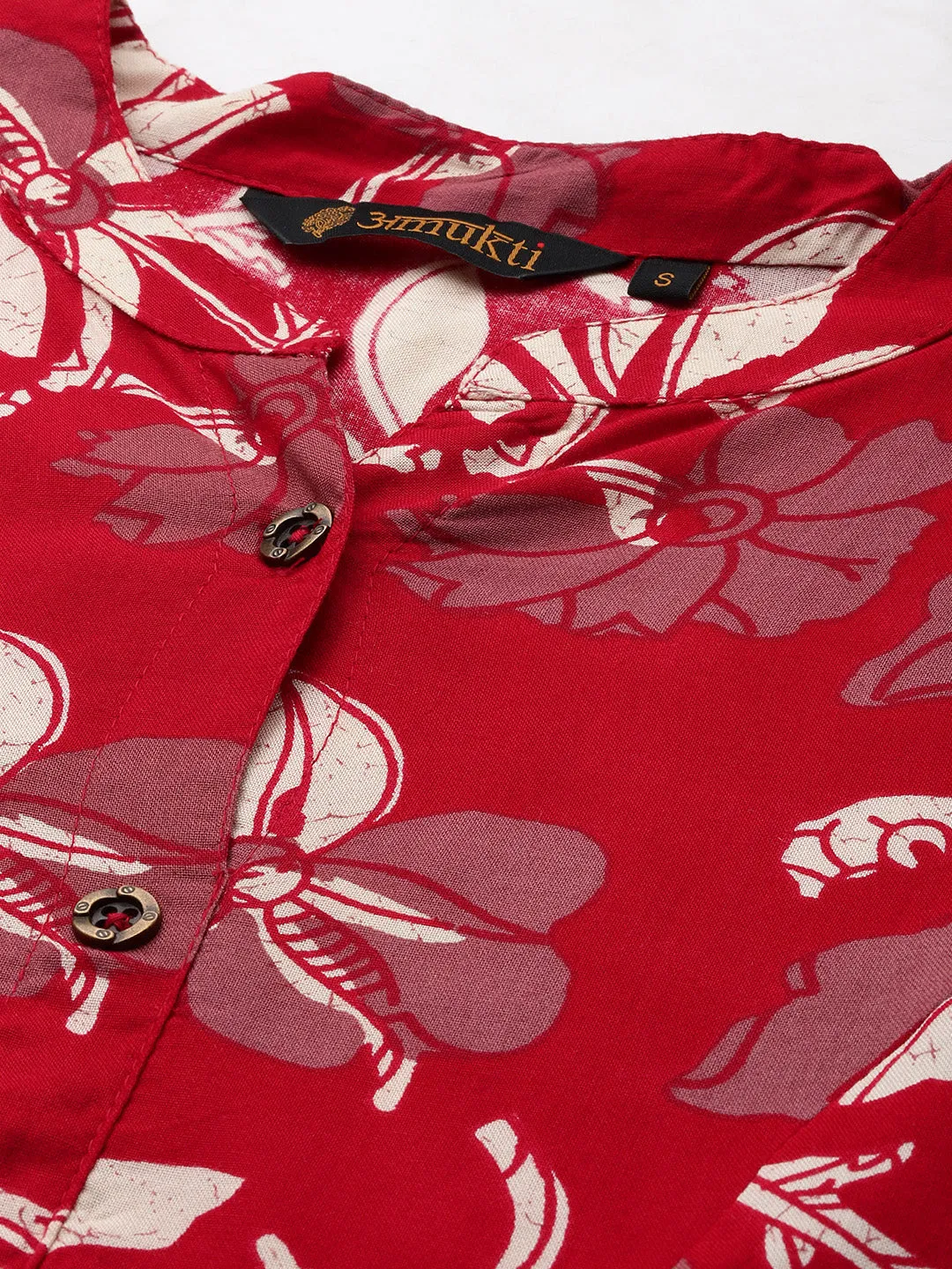 Red Floral Printed Kurta