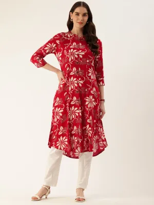 Red Floral Printed Kurta