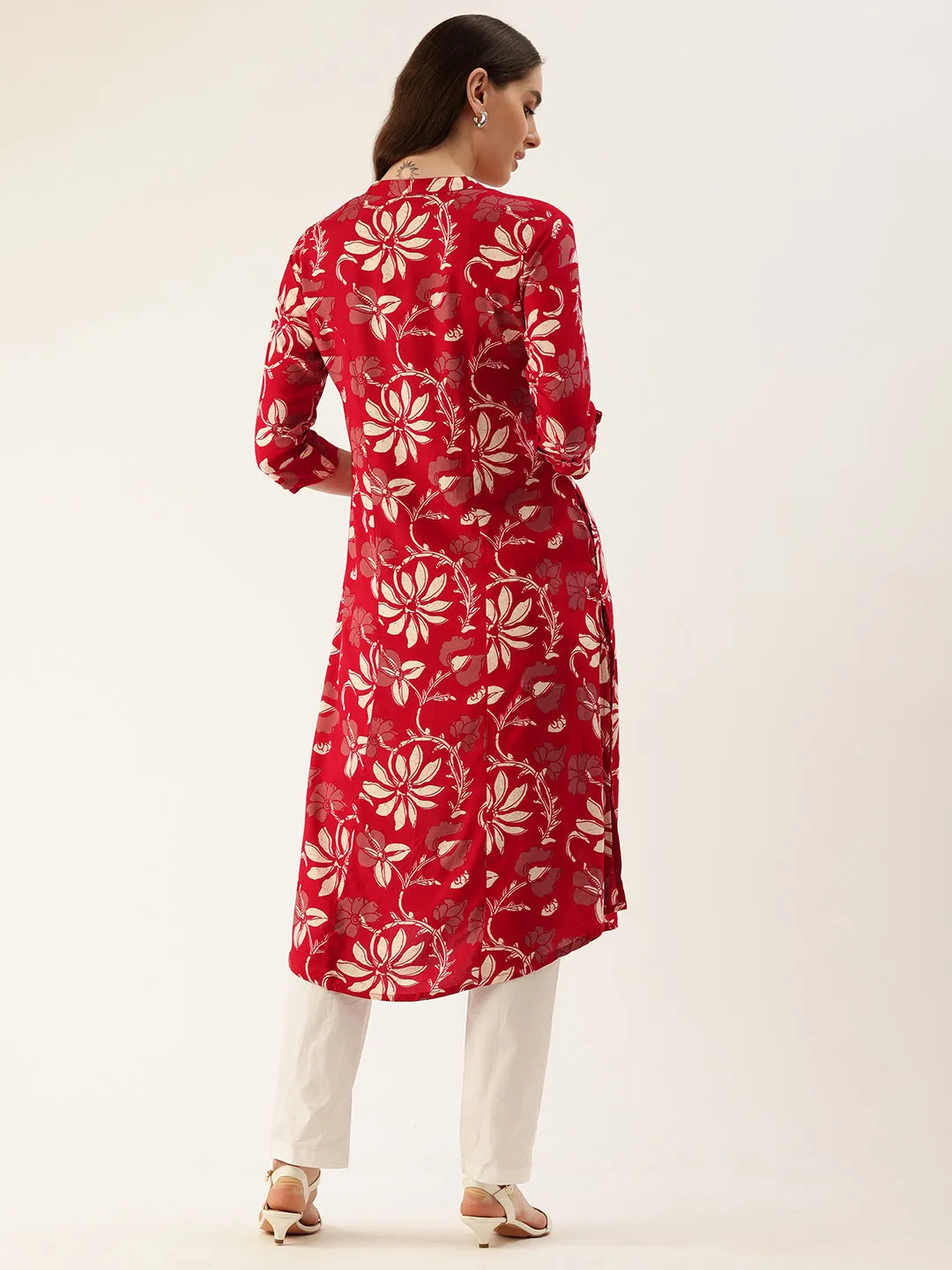 Red Floral Printed Kurta