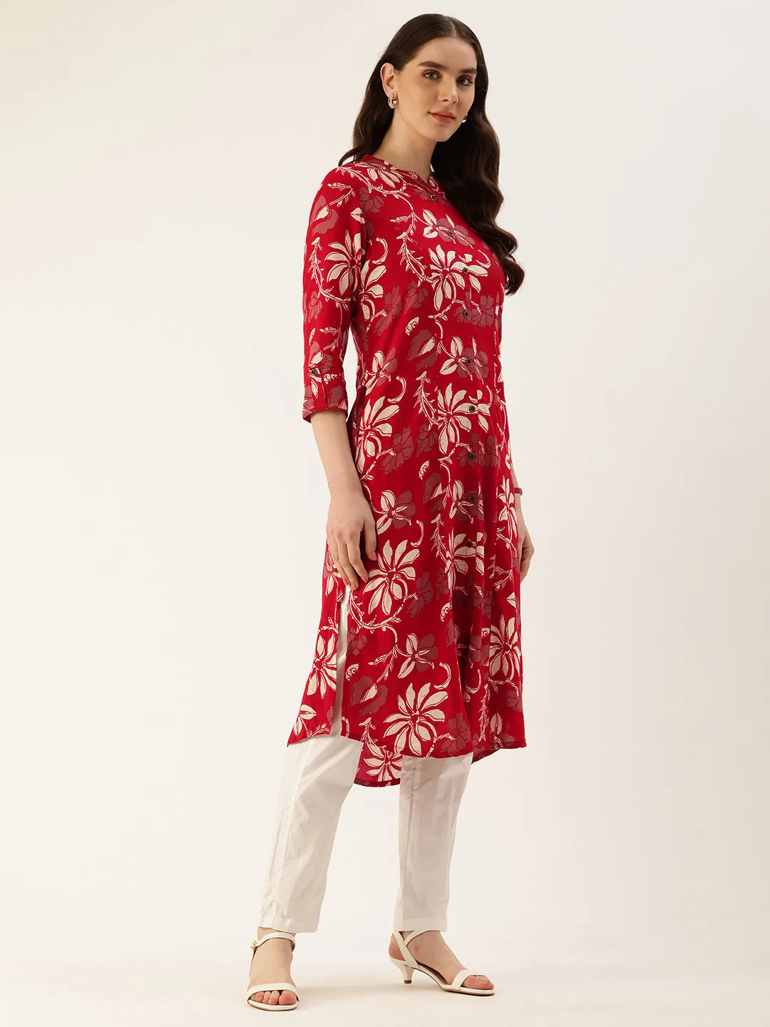 Red Floral Printed Kurta
