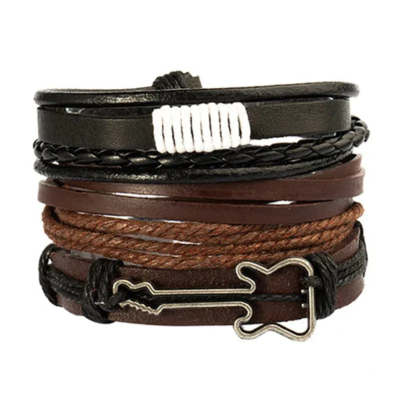 Retro Beaded Leather Bracelets Set for Men Life Tree Jewelry Charm 4Pcs/ Set Wood Beads Ethnic Tribal Man Bracelet Wholesale