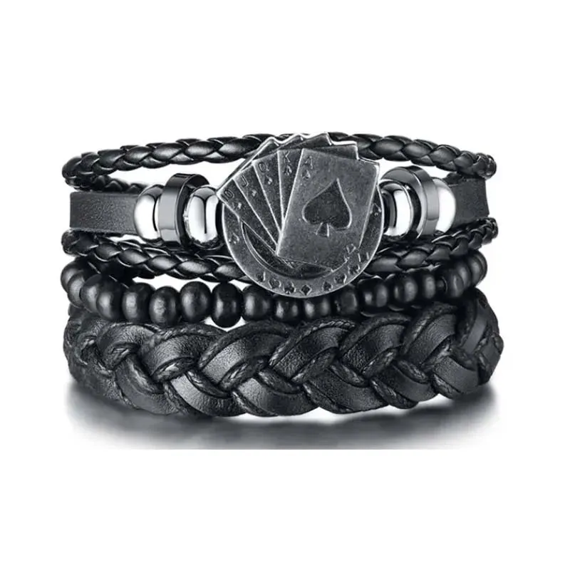 Retro Beaded Leather Bracelets Set for Men Life Tree Jewelry Charm 4Pcs/ Set Wood Beads Ethnic Tribal Man Bracelet Wholesale