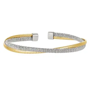 Rhodium Finish Sterling Silver and Gold Finish Omega Twist Cuff Bracelet